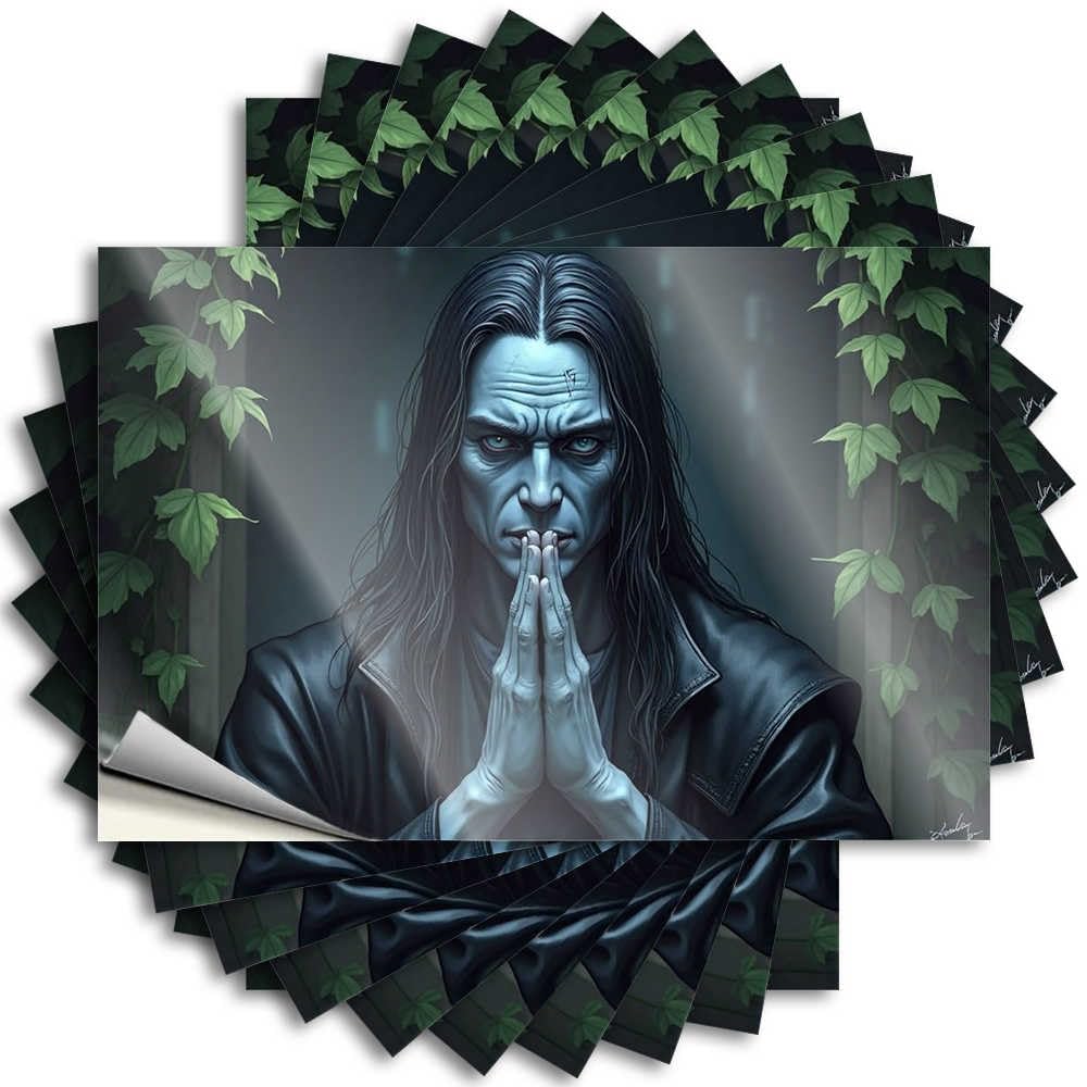 Blue-hued Mystic in Leather Jacket Amidst Ivy Helmet Cute - Home Bar Accessories Decal Self Adhesive Sticker(12X18CM)
