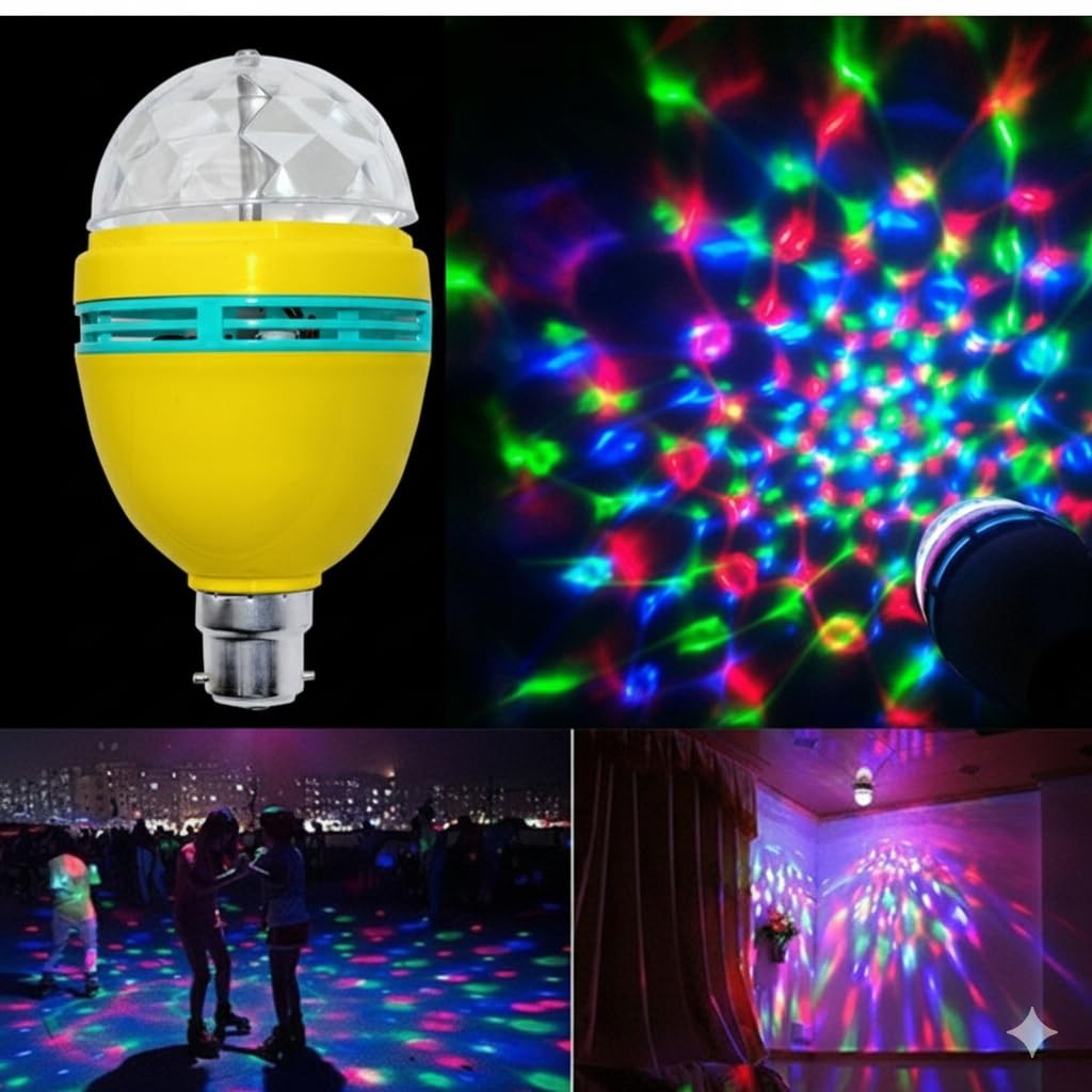 Tuisi LED Rotating Party Light Bulb, Multi-Color, B22 Bayonet Cap, Multi-Faceted Crystal Lens with Automatic Rotation, Energy-Efficient for Disco, Party, Home Decoration 2