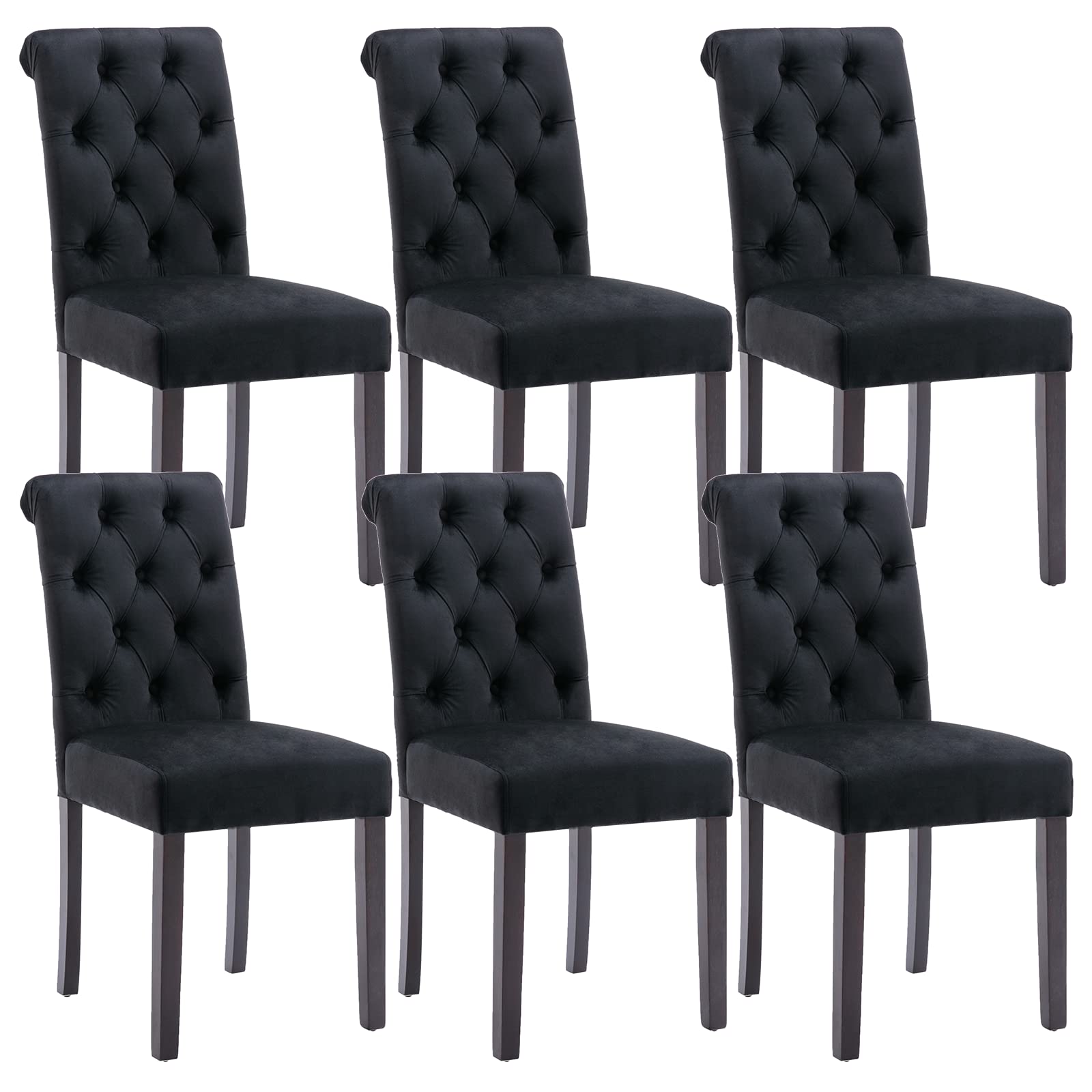 Janoray Velvet Upholstered Dining Chairs Set of 6 Tufted Solid Wood High Back Parsons Chairs Armless Side Chairs for Kitchen and Dining Room, Black
