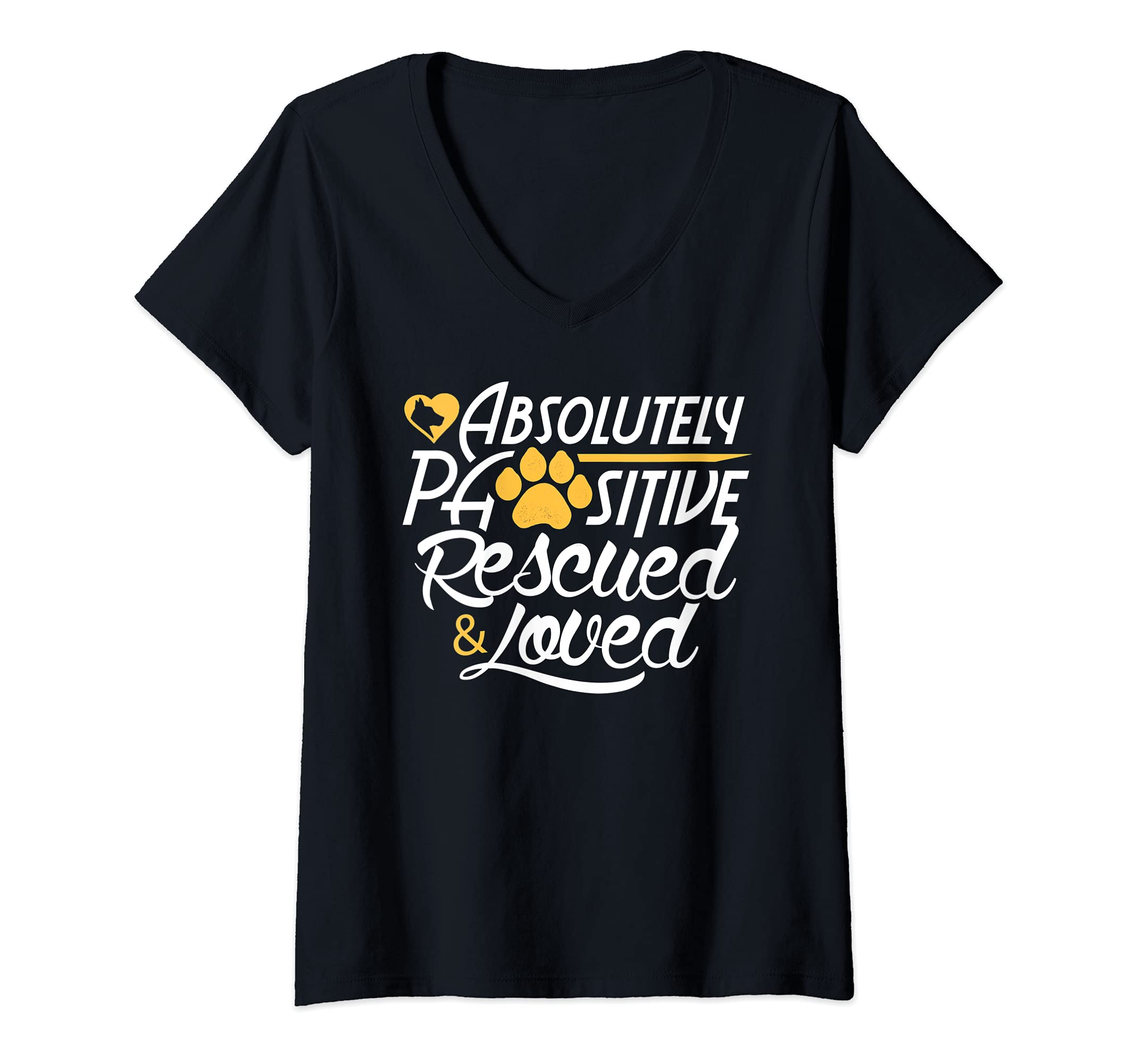 Womens Dog Rescue Design - Absolutely Pawsitively Rescued Loved V-Neck T-Shirt, Black