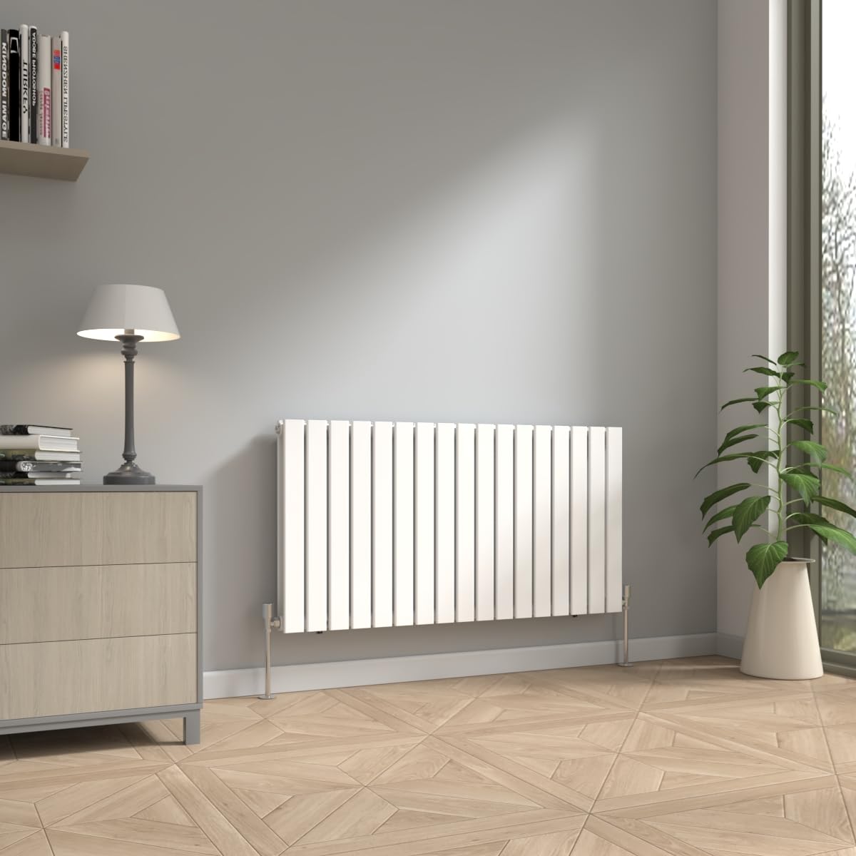 NRG 600 x 1156mm Horizontal Radiator Gloss White Double Modern Flat Panel Bathroom Central Heating Heater Radiators