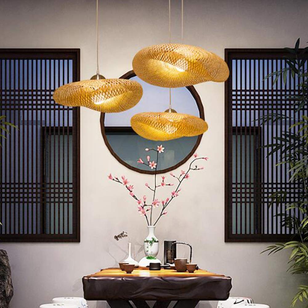 Lámpara Colgante De Bambú Tejida Linterna Antigua Lámpara De Techo Iluminación De Techo Lámpara De Mimbre Con Sombra De Nube Para Comedor Sala De Estar Restaurante,50cm