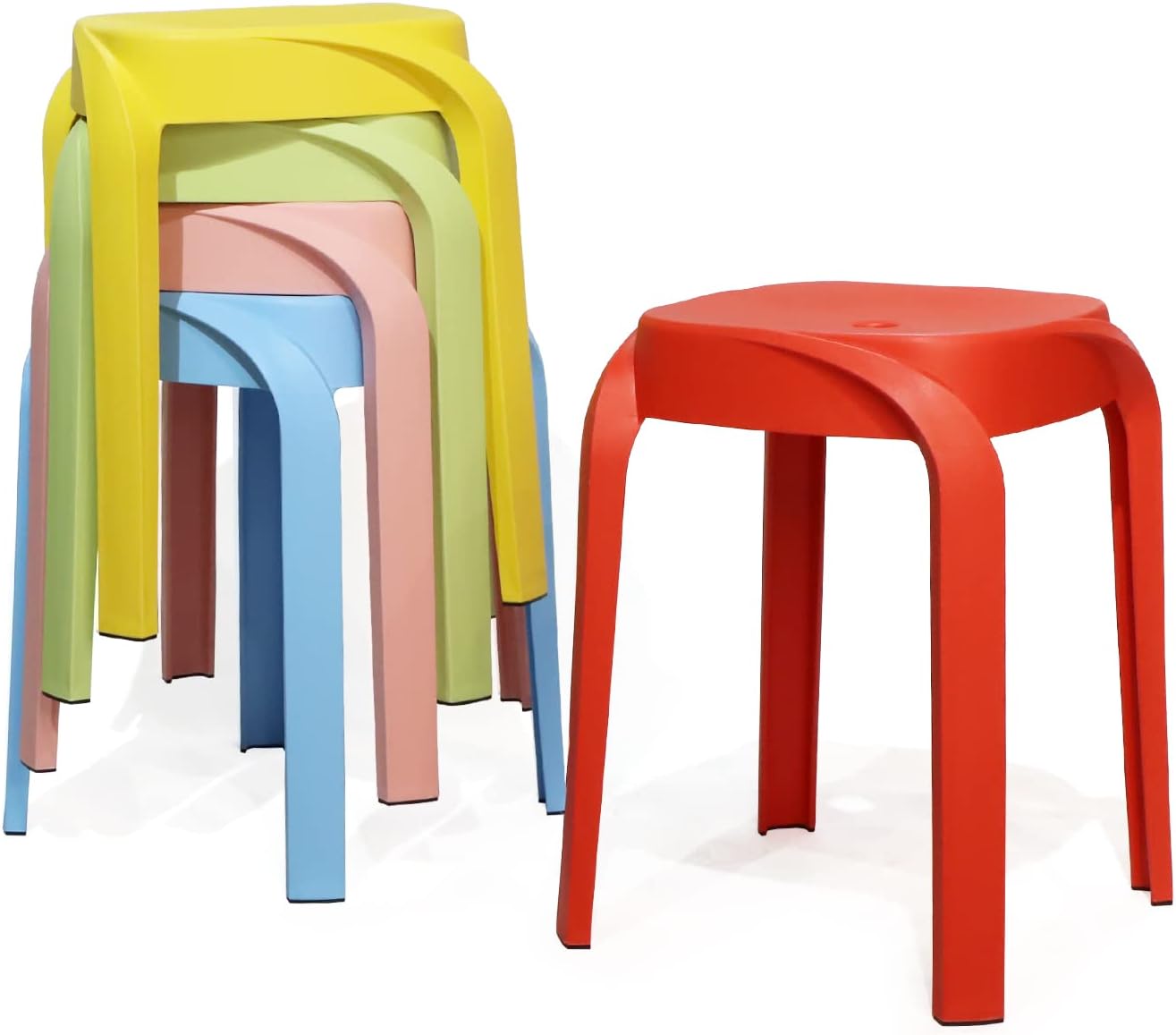 PRIVATE GARDEN Plastic Stackable Stool, 17.75" Portable Nesting Stools Stackable Backless Barstools Multipurpose School Classroom Decoration Furniture Stools for Home, Classrooms Pack of 5