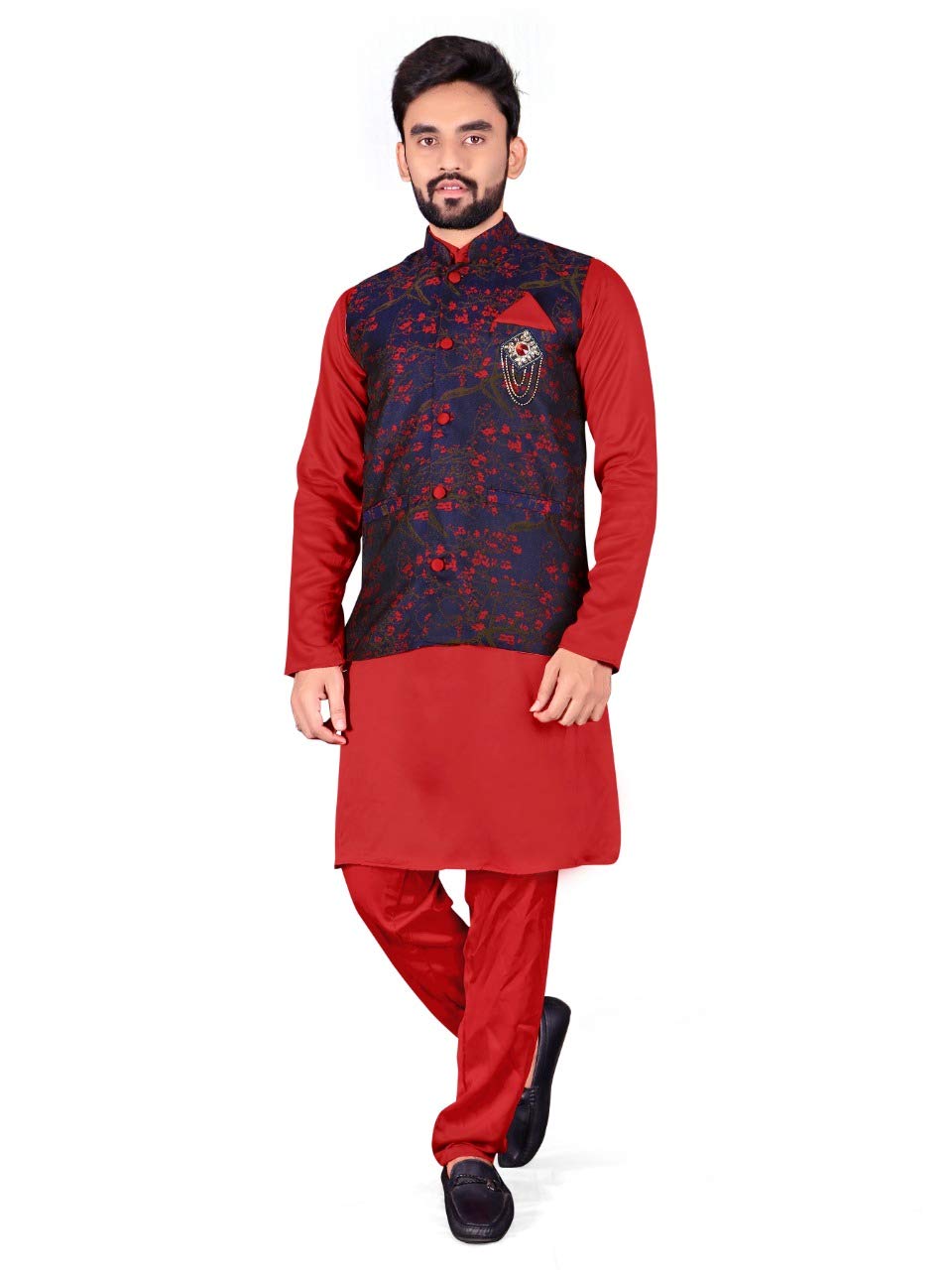 N.B.F Fashion mens ethnic wear kurta pajama waistcoat set_red