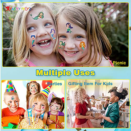 Image of Party Propz Mermaid Theme Birthday Decorations Tattoos For Kids - 10 Sets Kit for Girl, 4th Birthday Decorations Items for Girls | Mermaid Birthday Decorations for Girl | kanjak gifts for girls