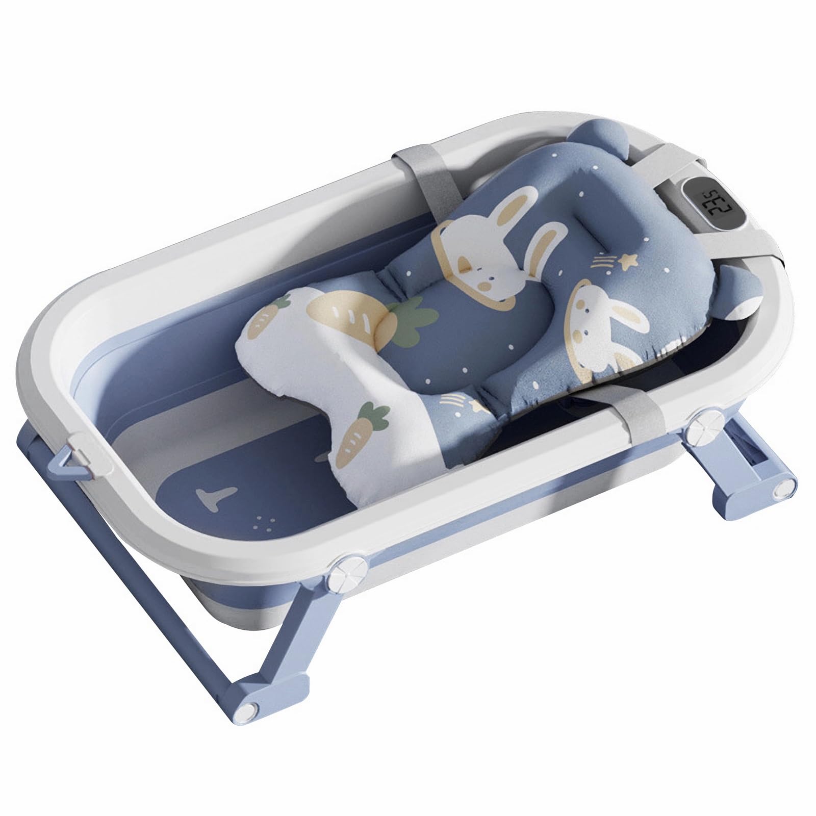 Vasca da bagno pieghevole per bambini, con tappetino da bagno e termometro integrato, compatta e portatile, ergonomica e salvaspazio, sicurezza e comfort, appositamente progettata per i neonati (blu)