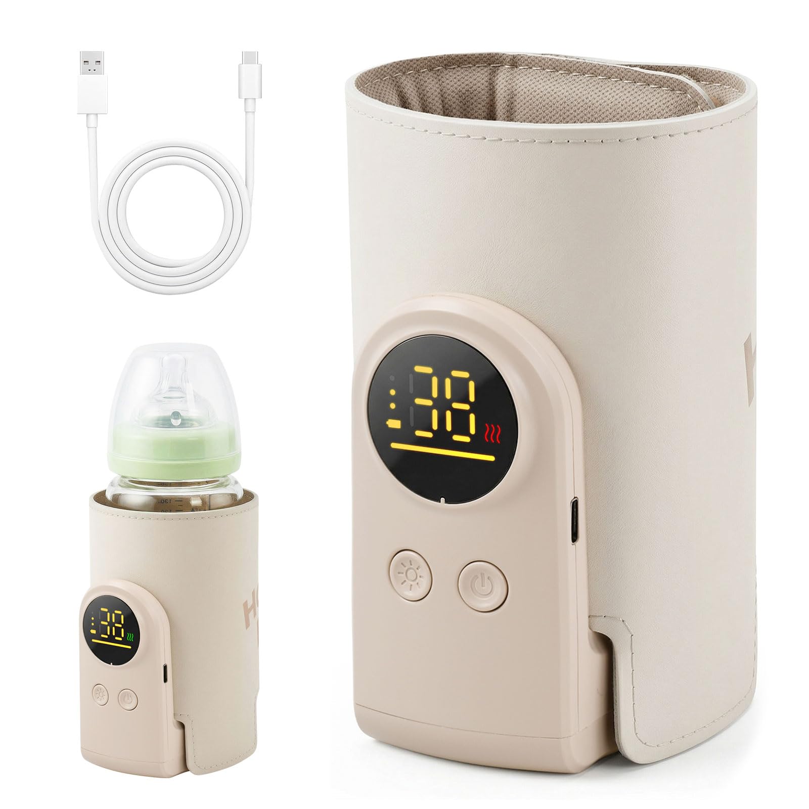 Scaldabiberon Portatile Senza Fili, Scaldabiberon USB con Display LCD Scaldabiberon Regolabile a 6 Velocità, 8000mAh Scalda Biberon Neonato Portatile, Scaldabiberon Baby USB per Viaggi, Aereo e Auto