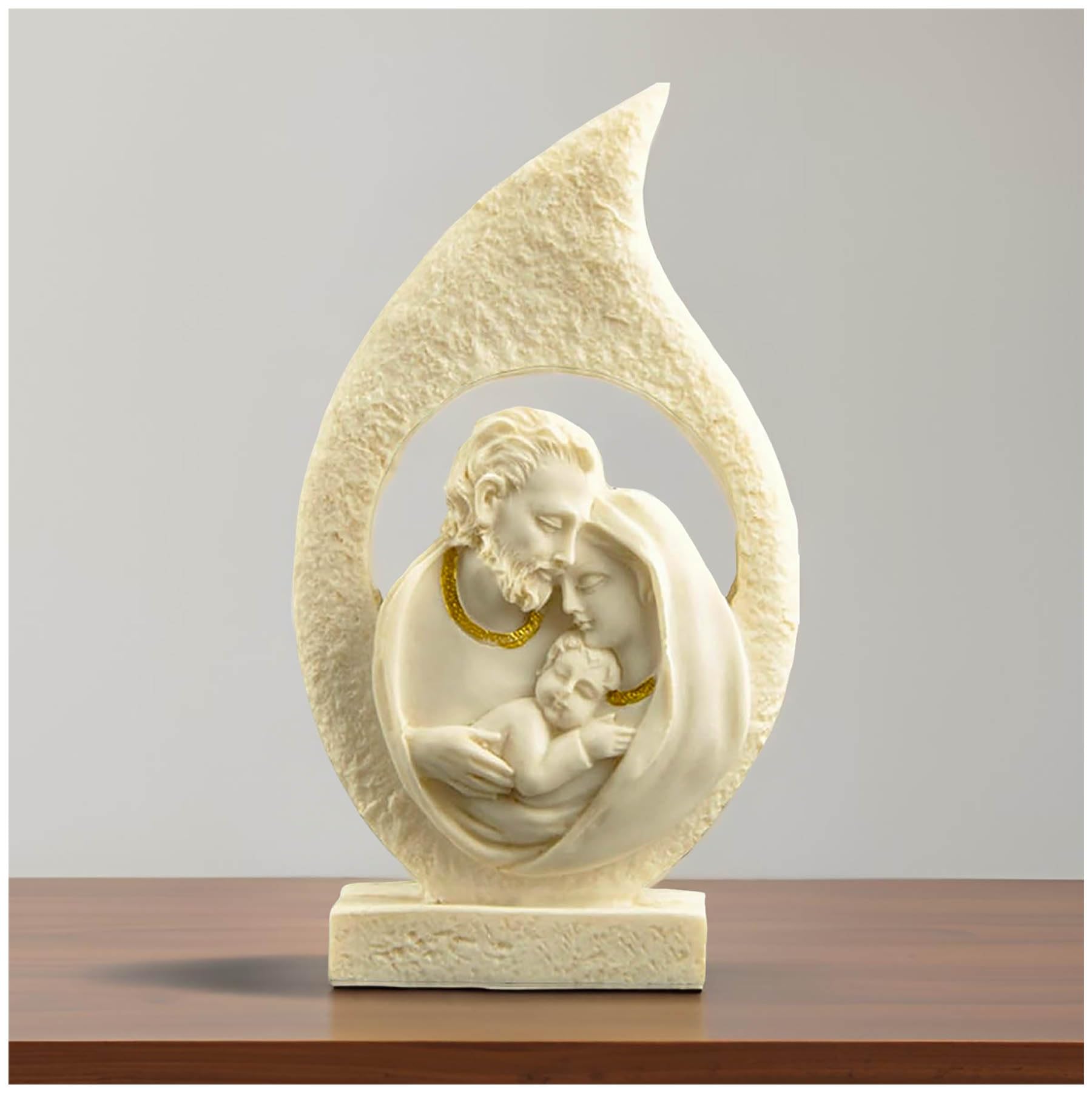 Holy Family Statue – 5” Resin Nativity Figurine of Joseph, Mary, and Baby Jesus, Catholic Religious Sculpture for Home Altar, Prayer Space