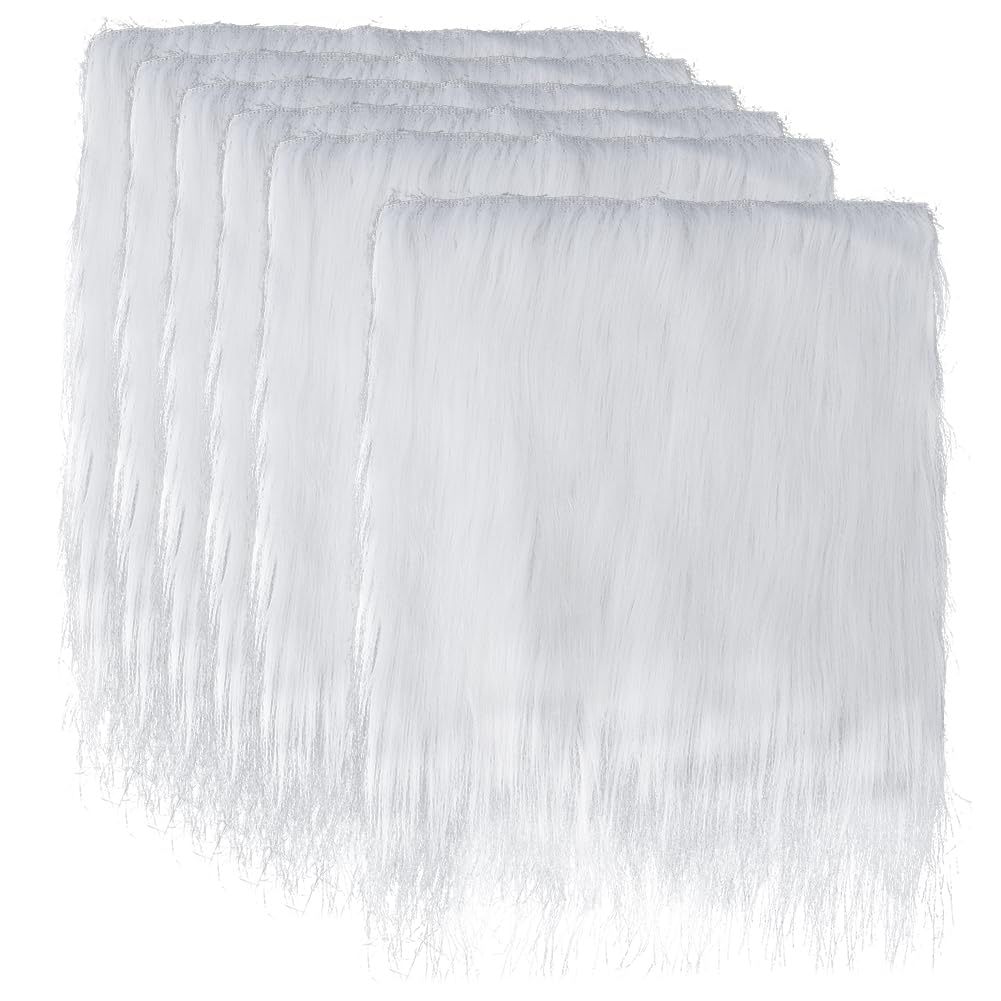 GORGECRAFT 6PCS 25x25cm White Faux Fur Fabric Precut Fluffy Fur Square Patches Shaggy Craft Plush Rug Cloth for DIY Sewing Crafts Pillows Cushion Pad Chair Cover Christmas Gnomes Home Background Decor