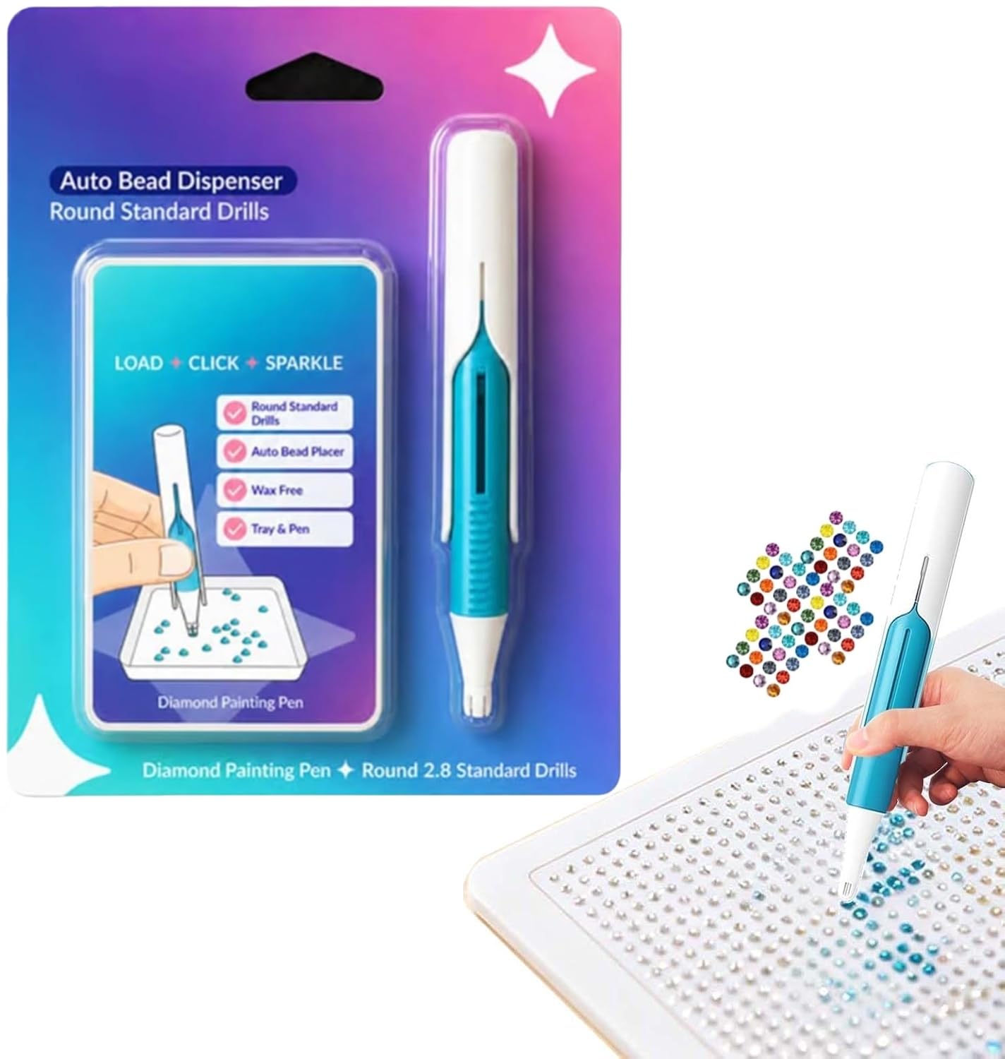 Automatic Diamond Painting Bead Dispenser,Diamond Art Tools Pen No Wax Needed,Diamond Art Accessories Kit for DIY Crafts for Adults,Automatic Diamond Painting Pen,Comfortable Grip (Blue)