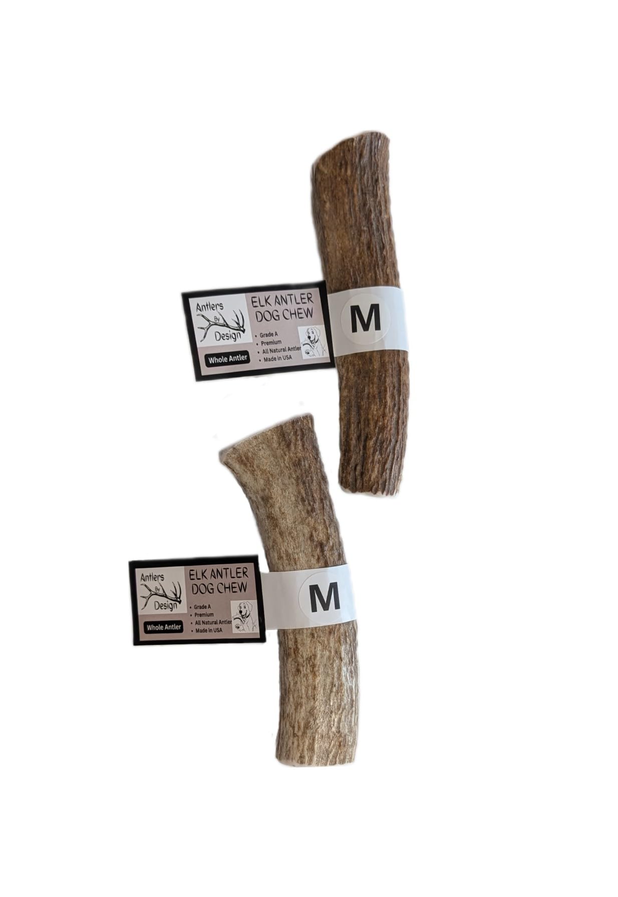 Elk Antler Chew for Dogs, Split or Whole Antler, All Natural Long-Lasting Durable Dog Bone for Aggressive Chewers (Medium Whole-2 Pack)