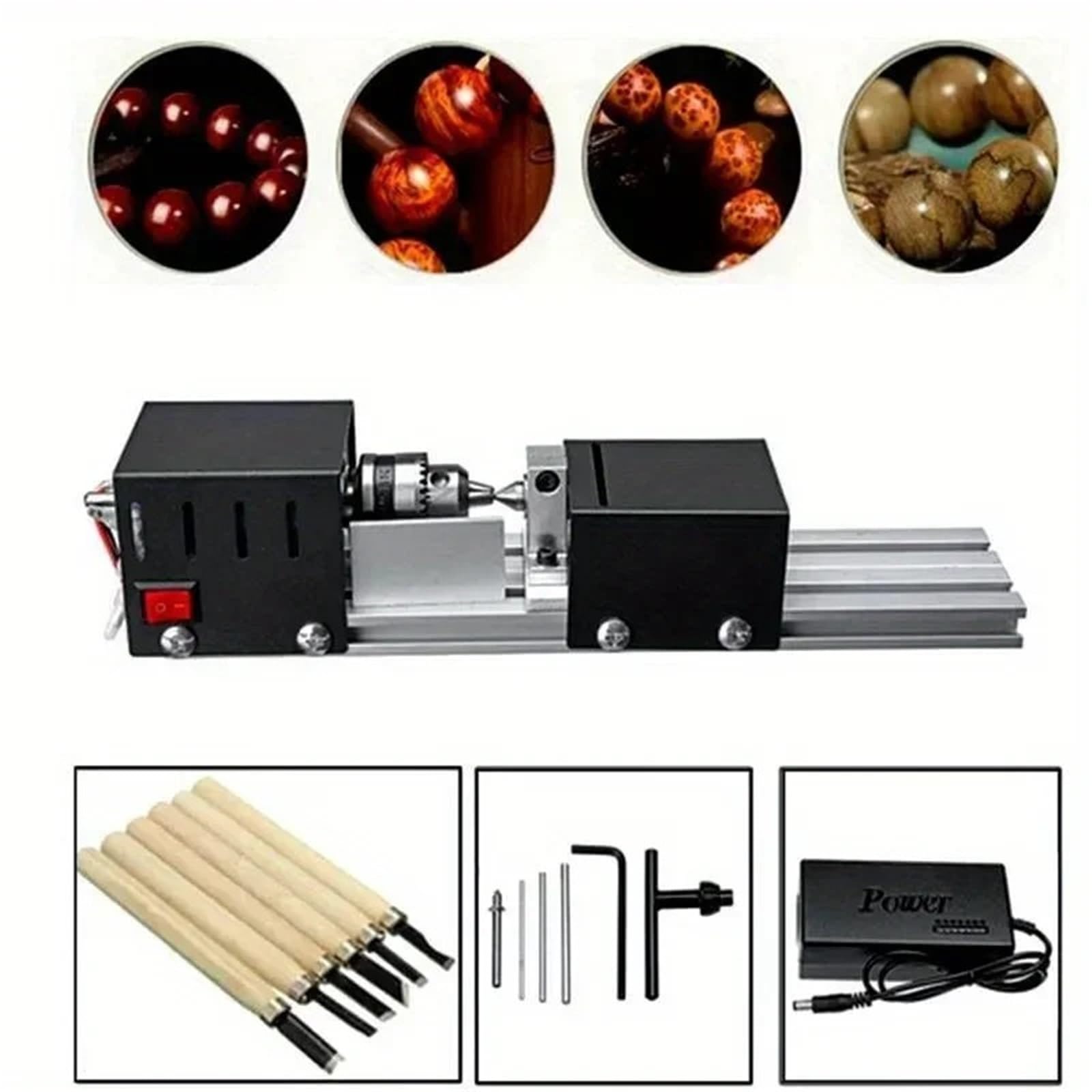 Mini torno, herramienta for carpintería, de madera, fresadora, amoladora, pulidora, broca, juego herramientas rotativas carpintería(Luxury)