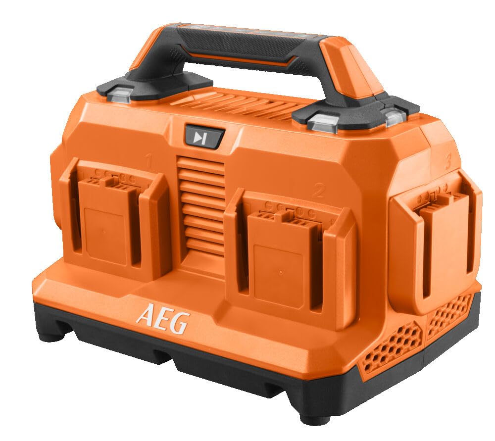 AEG BL18C6 - Cargador rápido de 6 Puertos - Carga secuencial para baterías 18 V Pro - Indicador LED, refrigeración Activa, Ideal talleres o multiherramientas