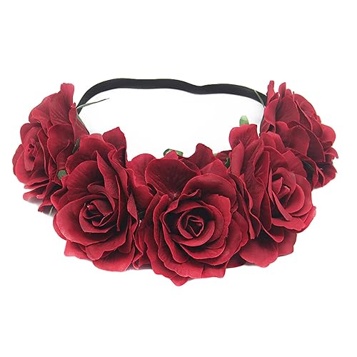 Miniatura 4 de Diadema para mujer, corona de rosas y flores, diadema floral hawaiana de flores Luau para fiestas, festivales, accesorios de fotos (beige)
