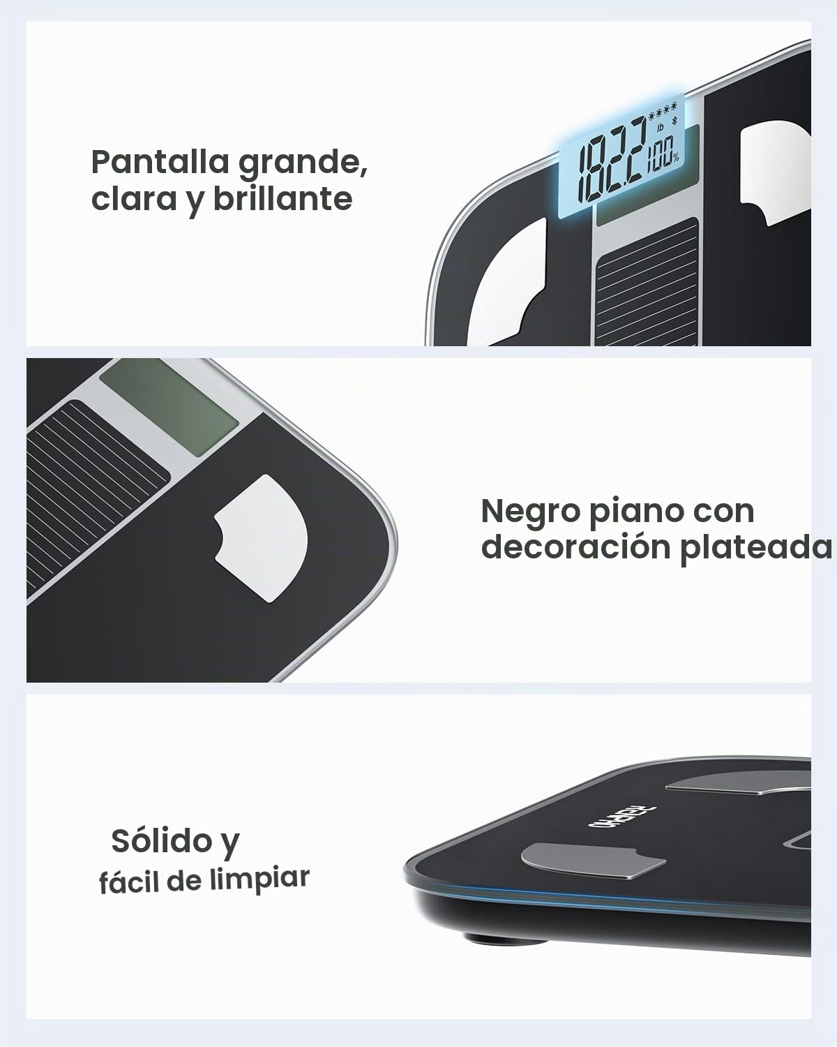 RENPHO Básculas Digitales de Peso Corporal, Básculas de Baño para Pesarse sin Pilas, Báscula Inteligente con Grasa Corporal, Analizador de la Salud para Smartphone, Elis Solar 1