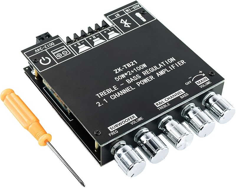 ZK-TB21 Bluetooth 5.0 50W+50W+100W 2.1 Channel Subwoofer Amplifier Board TPA3116D2 HiFi Treble and Bass Control Stereo Digital Audio Amp Board for Home Theater DIY Speakers