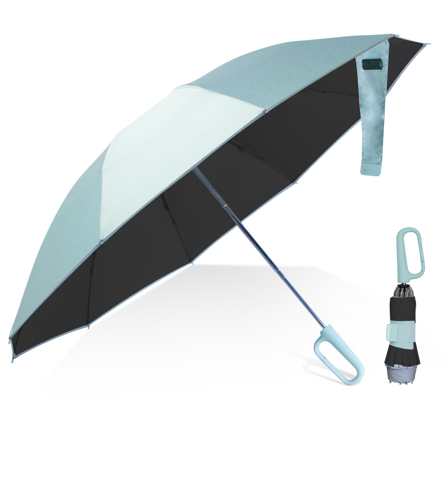Compact Inverted Umbrella with Never Forget Carabiner Handle - Travel Umbrella Windproof Strong, Automatic Umbrellas for wind rain, Auto Open Close, 10 Rib Durable Frame for Women Men (UV Green)
