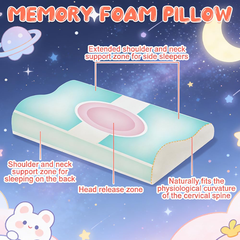 Almohada Infantil, 45 X 27 cm Almohada Bebe con Patrón de Zorro Adorable, Ergonómica Almohada para Bebe, Suave y Transpirable Almohada Niños para El Dormitorio de Los Niños