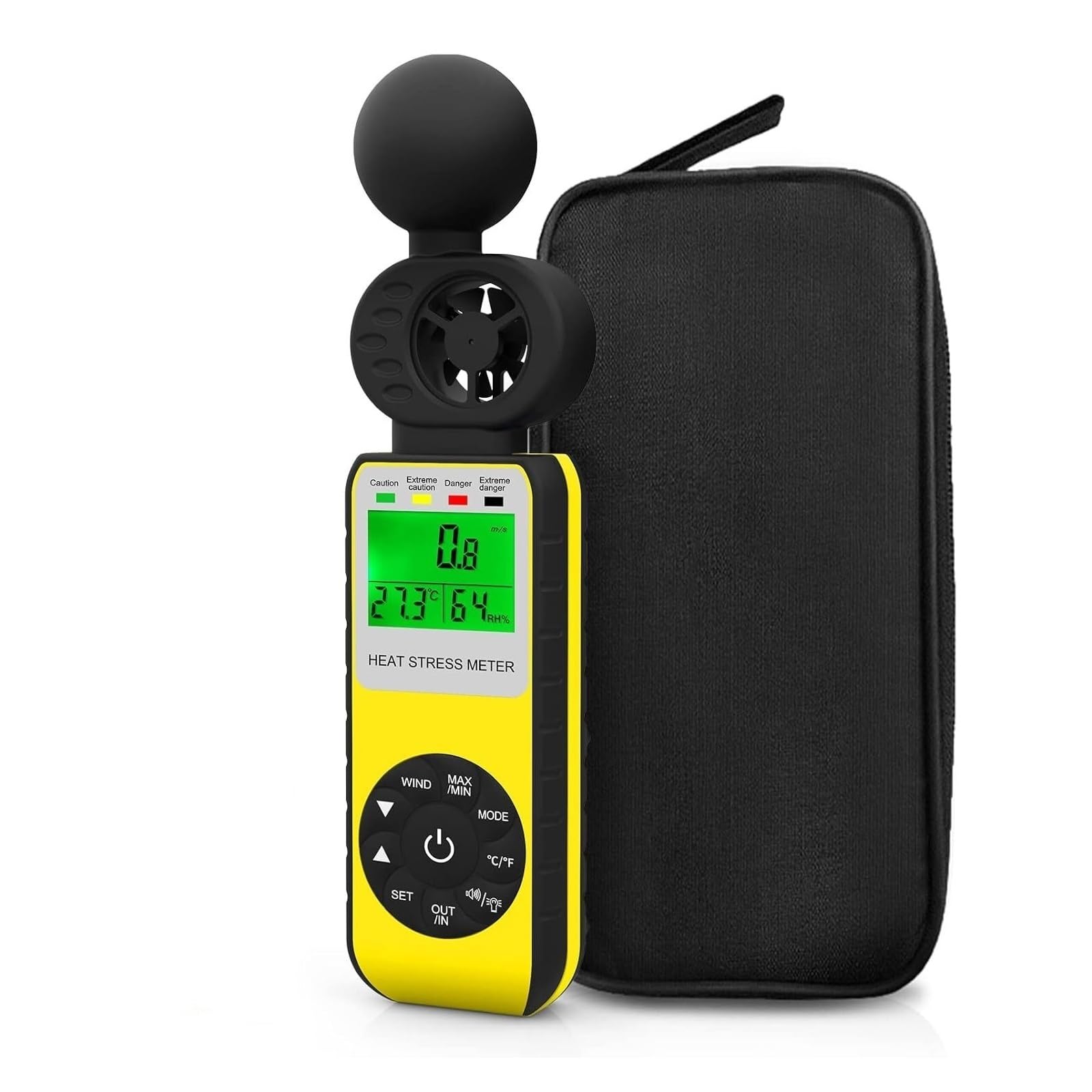 Anemometro, Anemómetro digital portátil con medidor de velocidad del viento, humedad y temperatura, alarma WBGT