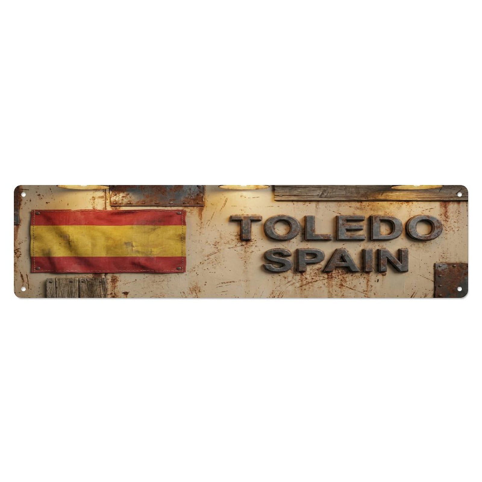 Metal Tin Sign Vintage Toledo Spain Flag Decor Rustic Travel