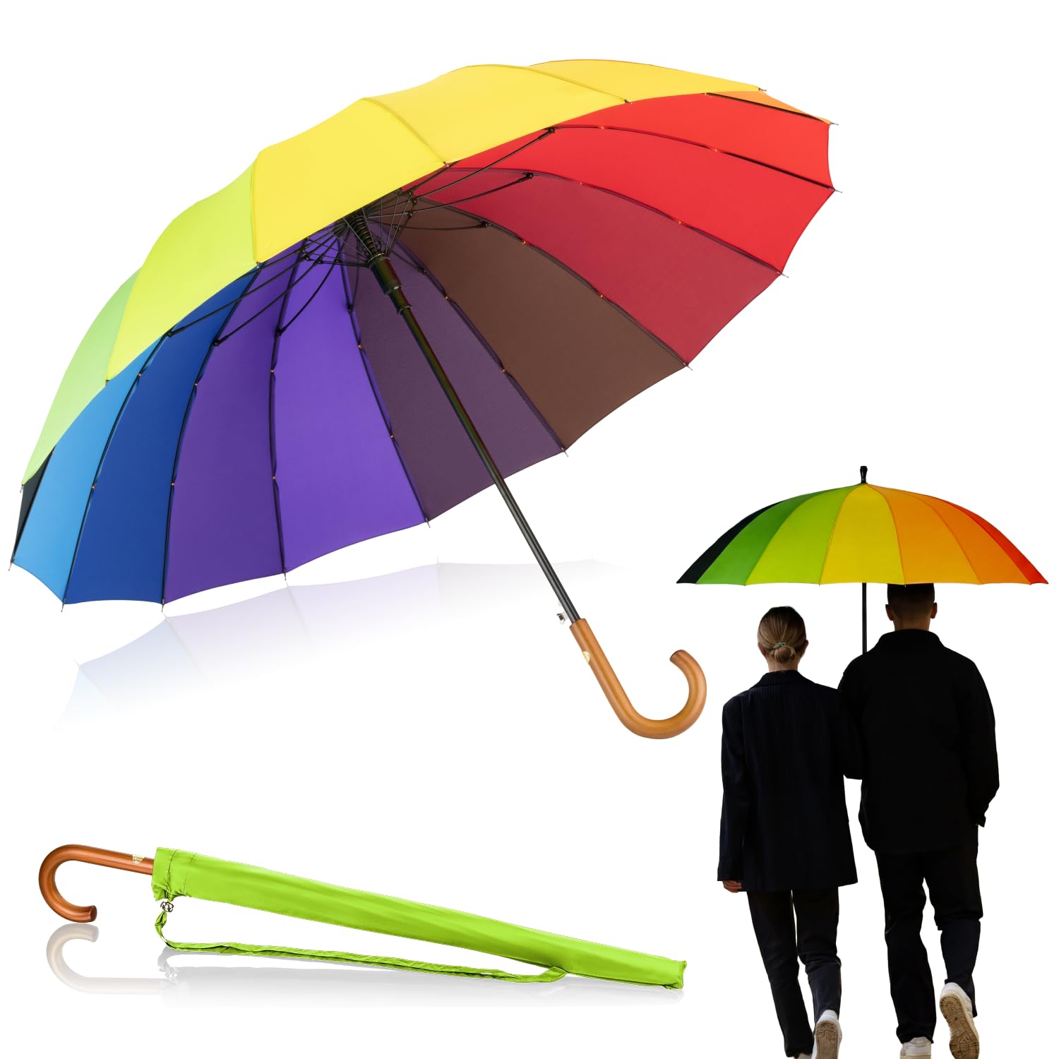 LOGAN & BARNES Stockschirm Sturmfest Ø120cm mit hochwertigem Echtholzgriff und geräuschloser Gummispitze - XXL Regenschirm Groß mit 16 Streben - Modell EDINBURGH