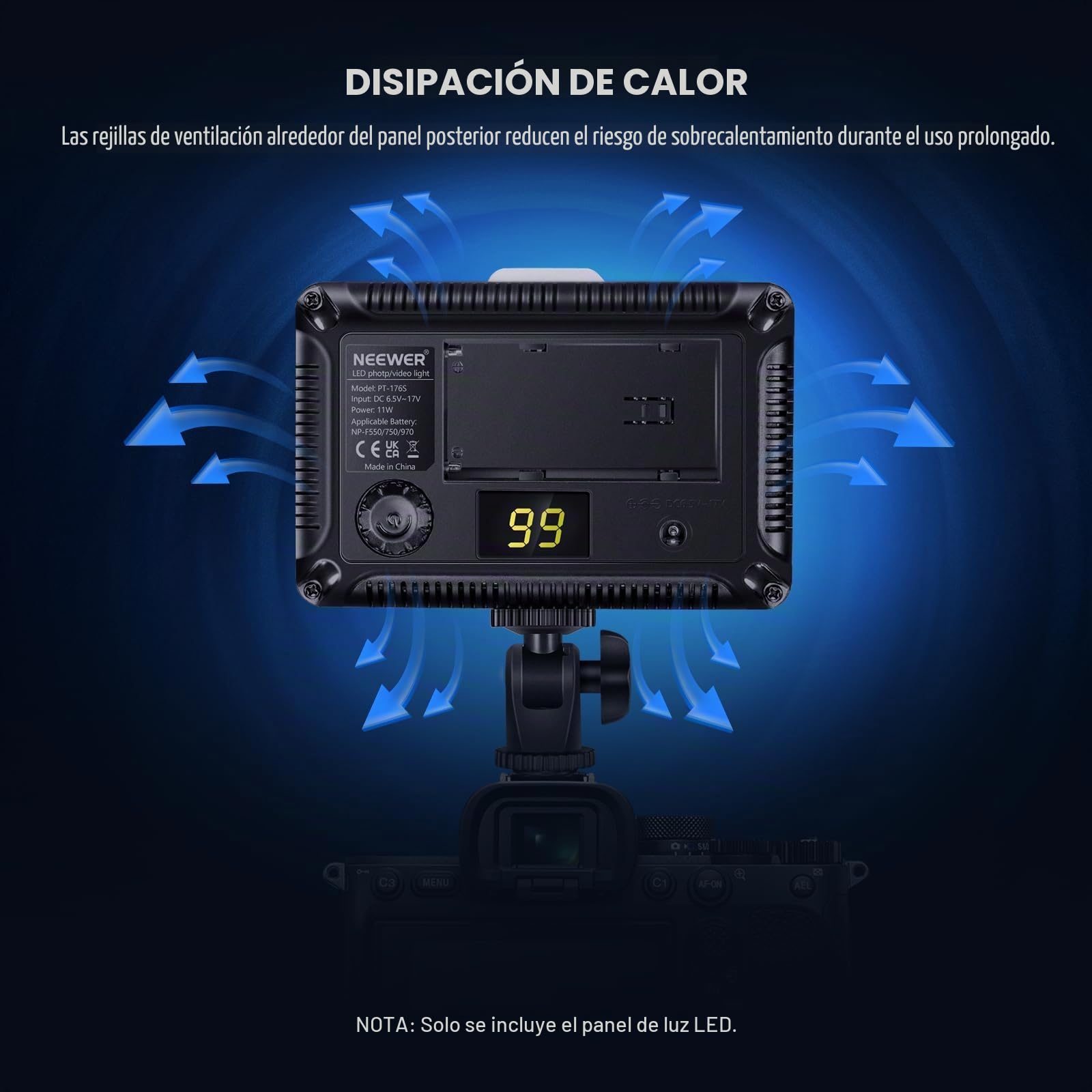 Neewer 176 LED Luz de Video Iluminación Kit: 176 Panel LED Regulable, con Batería de Li-Ion 2200mAh, Cargador de Batería USB y Estuche para Fotografía de Producto y Retrato