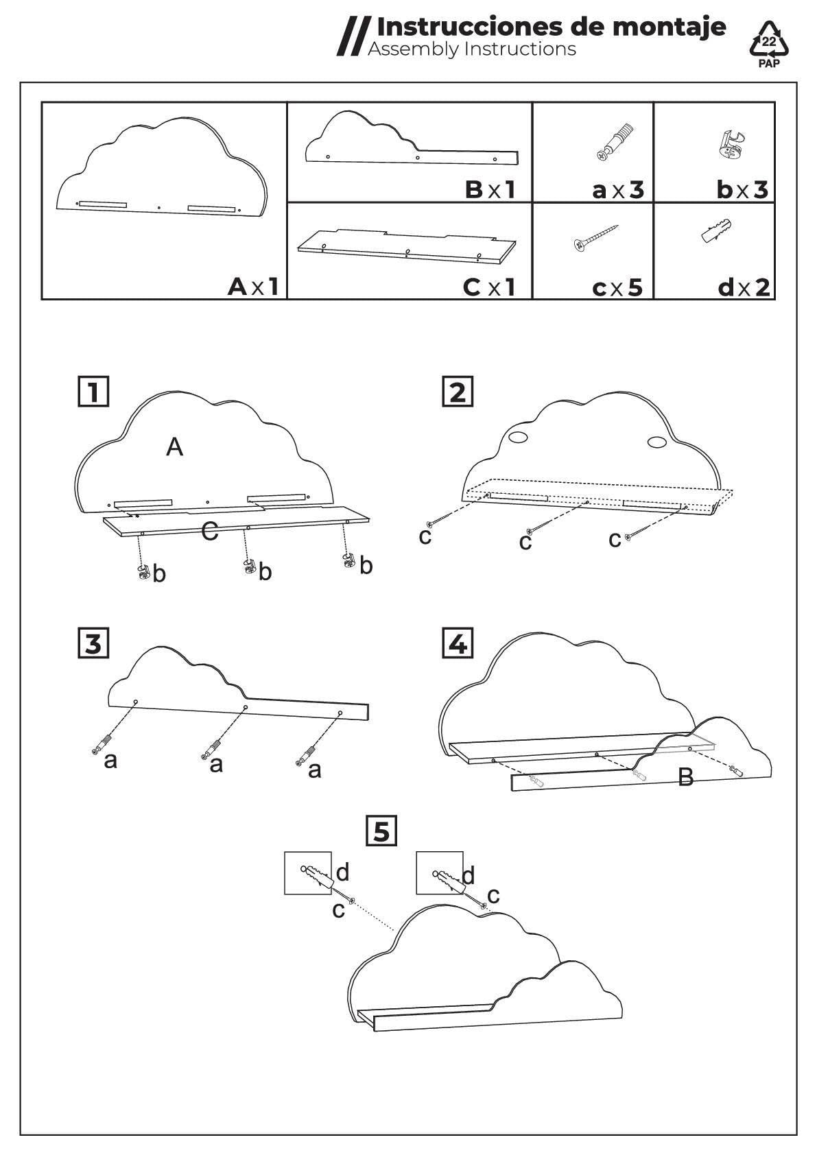 LOLAhome Estantería Flotante Infantil Blanca con Forma de Nube para Pared | Estante Infantil diseño Nube Blanco de 60 cm