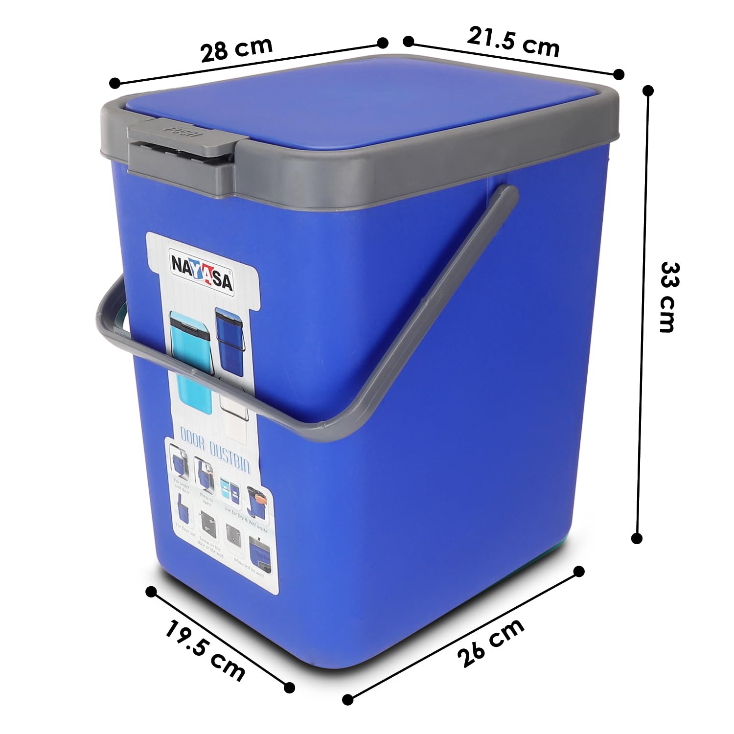 Nayasa Door Dustbin Big – 18 L Plastic Press Top Waste Bin