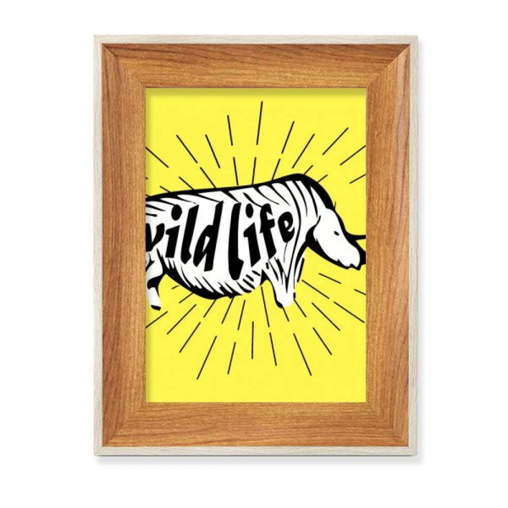 Cadre photo en bois naturel style peinture art rhinocéros noir
