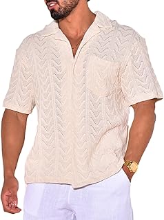 Camisa De Punto De Moda Callejera para Hombre Camisas De Cárdigan Casuales De Solapa De Color Sólido De Verano Rosa L