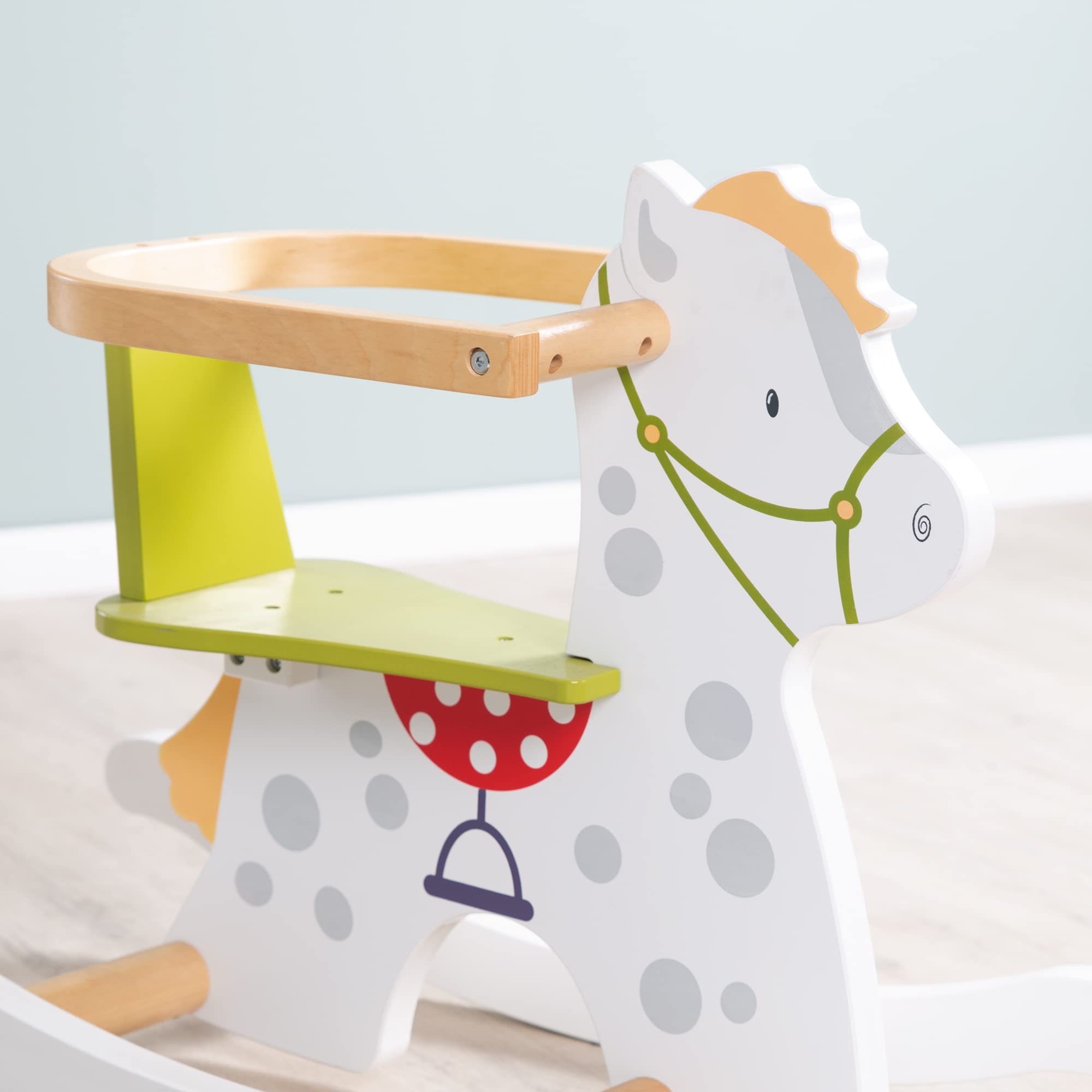 roba Cavallo a Dondolo Kleiner Racker - Anello di Protezione Rimovibile - per Bambini da 12 Mesi in Su - Ideale come Regalo di Compleanno e Natale - Legno Laccato Bianco