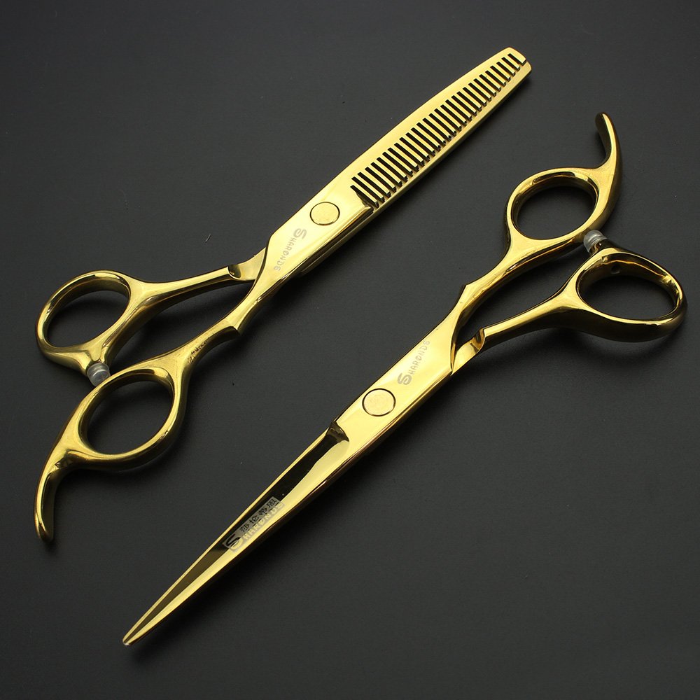 6/6.5/7 Zoll Superwert Friseur, Friseurschere, Familie Kinder Friseurschere Set flache Schere (Gold)