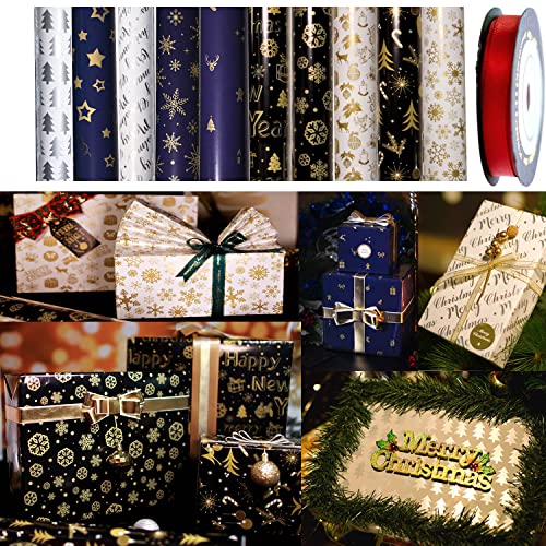 Papel de Regalo Navidad, 50 * 70cm Papel de Regalo Reciclable en 10 Diferentes Patrones de Papel Marrón para Navidad, Incluyendo Árboles de Navidad, Muñecos de Nieve, Copos de Nieve, Alces, Campanas Cover