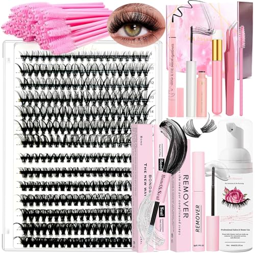 Kit di Estensione Ciglia 280 PCS 9-16mm Lunghezza 30D+40D Curl Individual Lashes Clusters e Lash Bond e Seal Glue Remover,Eyeliner,Shampoo per Ciglia Mascara Pinzette Lash Applicator Set Principiante