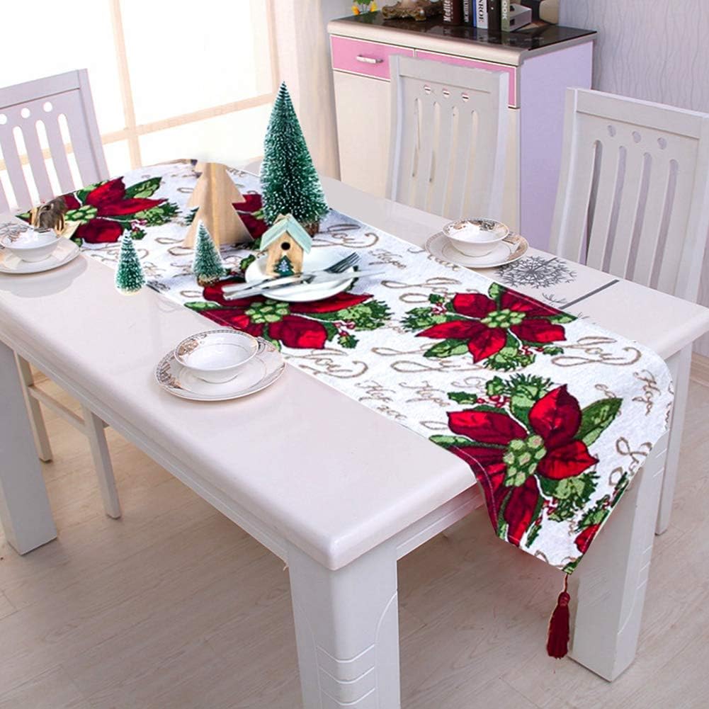 PveathChristmas Embroidered Table Runner Xmas Table Linens for Christmas Decoration Home Tablecover Decorative 2 Sides Cotton Linen Classic Table Bedding Mat Dining Room Party Holiday (Decor 1)