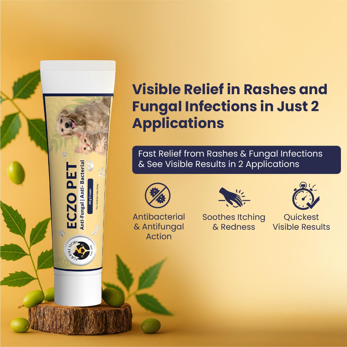 FUR BALL STORY Eczo Pet Anti Fungal & Anti Bacterial Cream|Itchy Skin Treatment for Dogs & Cats | Helps with Eczema, Ringworm, Dermatitis & Skin Infections | Ayurvedic Vet-Approved Formula 60gm