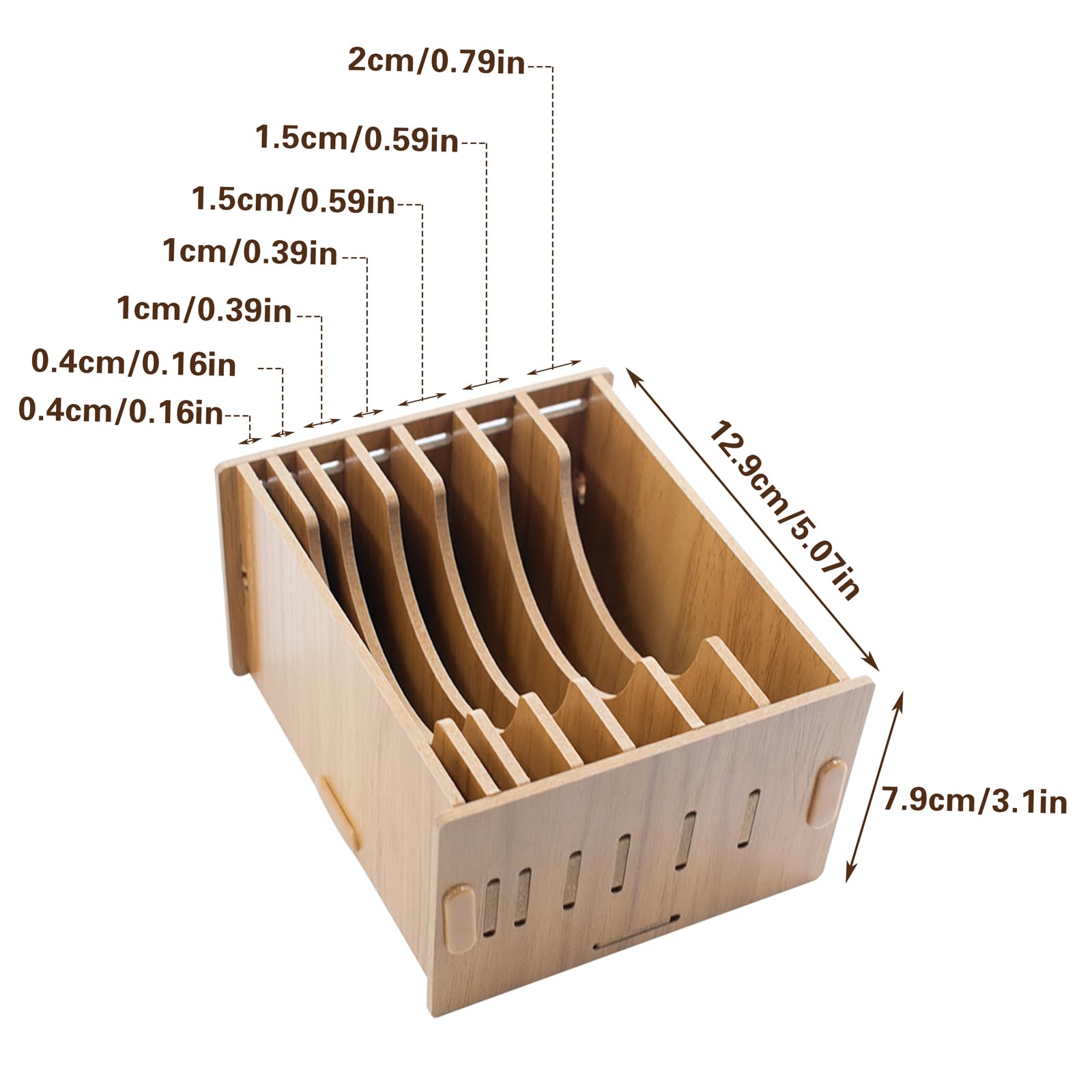 Cuyacili Distributore di pellicola di rame in legno a 7 scomparti, per vetro colorato, pellicola di rame, per utensili artistici (no nastro) 13,5 x 11,7 x 8 cm