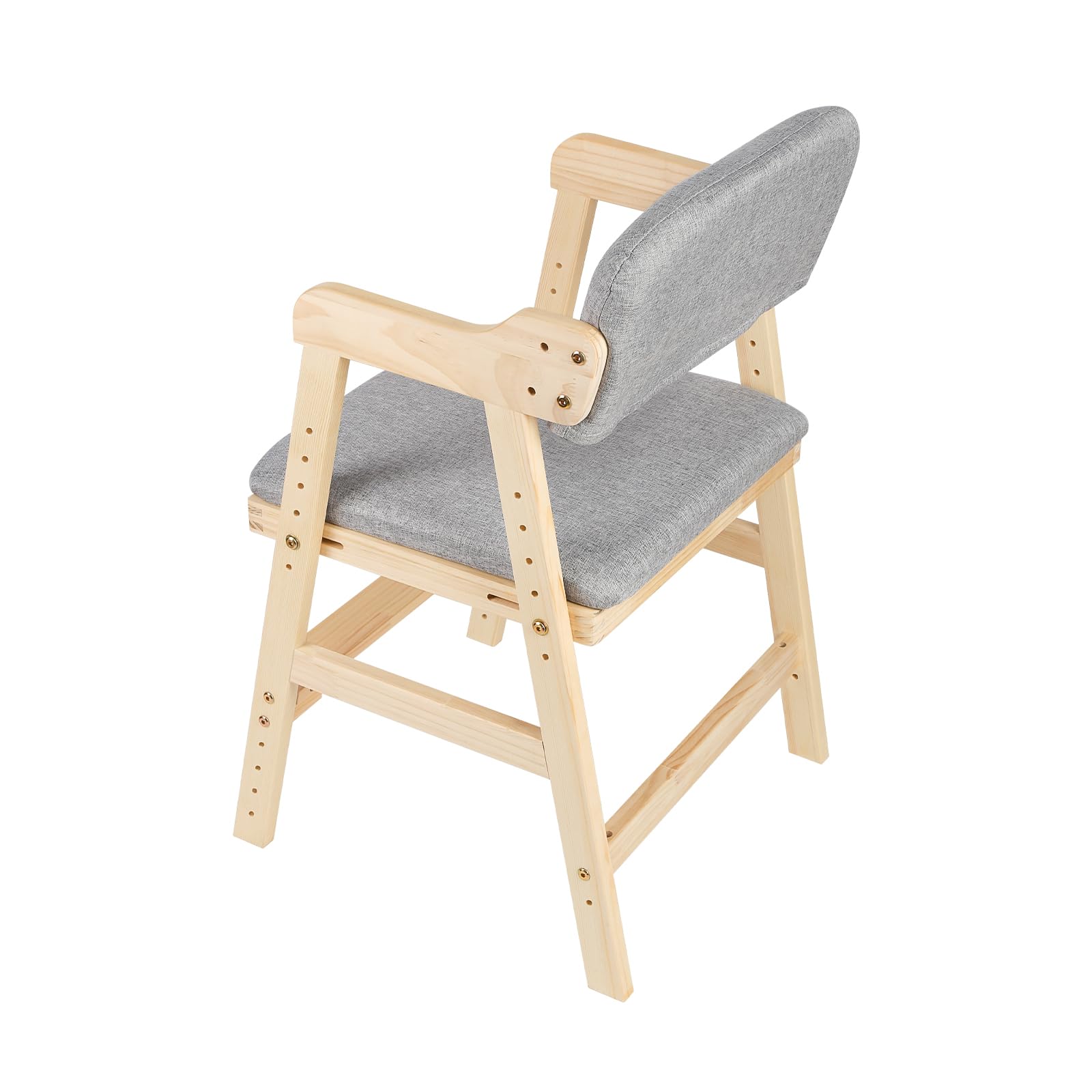 Seggiolone,regolabile in altezza（35cm-51cm）, sedia per bambini, in legno di faggio, stabile e sicura,cm-51cm fino a 90 kg, per bambini e adulti (48 * 46 * 78 cm - Grigio)