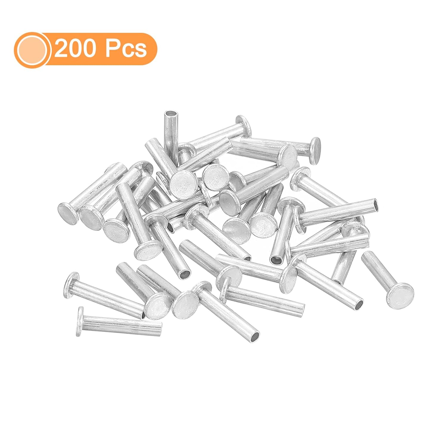 uxcell 200Pcs Semi Tubular Rivets, 2mm x 8mm Aluminum Round Flat Head Semi-Tubular Rivet Metal Stud Rivet for Industry Household Repairing Fastening, Silver