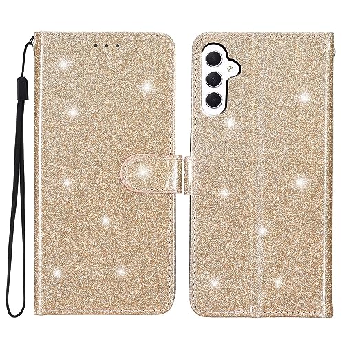 Rnrieyta Miagon Paillettes Custodia per Samsung Galaxy A14 5G/4G,Glitter Flip PU Custodia Portafoglio con Chiusura Magnetica Supporto e Slot per Schede Case Cover,Oro