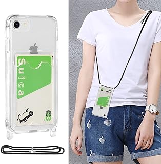 Cavor iphoneSE2世代 2020/iPhoneSE3世代(2022)/iPhone 7/8 スマホケース肩掛け首かけ斜めがけ iPhone7 ショルダーケース iPhone8 カード収納 ストラップ付き iPhone SE2 IC カード収納 iPhoneSE3 ケース財布型 TPU 保護カバー 携帯カバー 1.5MM 取り外し可能 Qi急速充電対応【縄掛け-ブラック 】