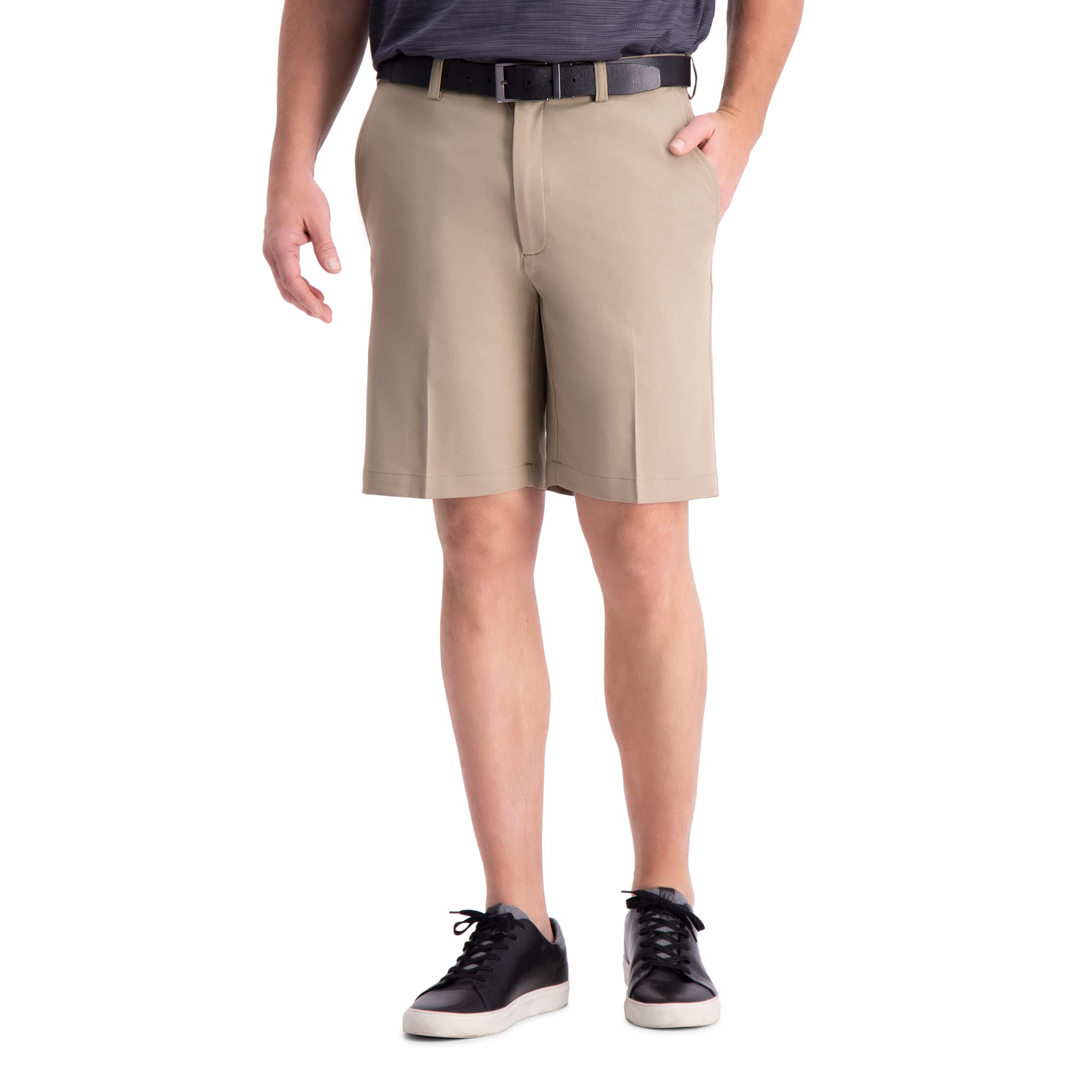 Haggar Men's Cool 18 Pro Straight Fit Flat Front 4-Way Stretch Expandable Waist Shorts - 7 and 9.5 Inch Inseams