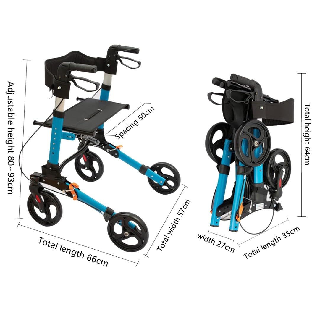 Andador para Ancianos Todoterreno,rollator,Andadores para Personas Mayores con 4 Ruedas,Andador plegable ligero,Fácil de plegar para colocar en el maletero blue