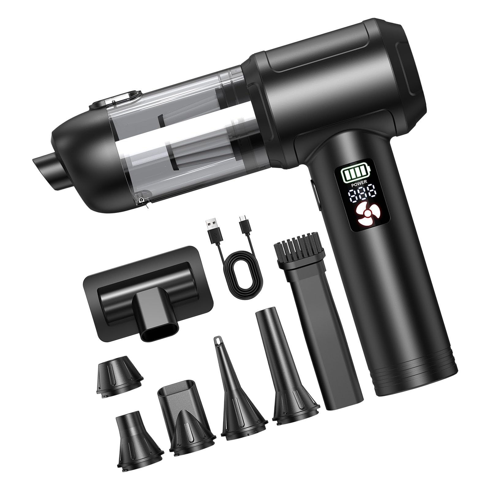 Aspirapolvere compatto per auto con funzione soffiante, aspiratore portatile senza fili, aspirazione 20000 Pa, motore senza spazzole e display per sedili e prese d ' Aspirapolvere portatile per e