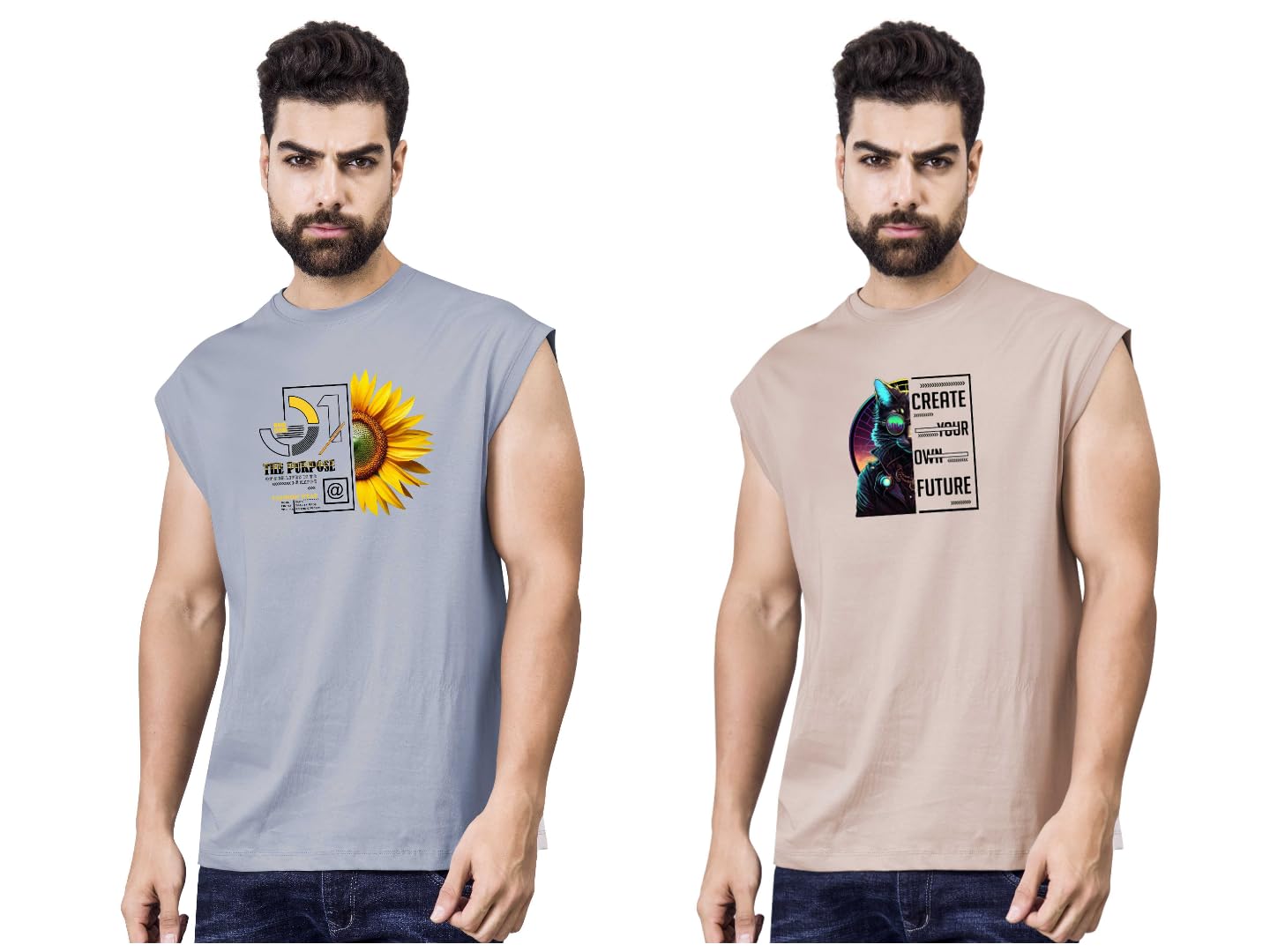 Men's Sleeveless Cotton T-Shirt | Graphic Printed Gym Vest for Men | Round Neck Tank Top for Workout, Training & Sports-image-9