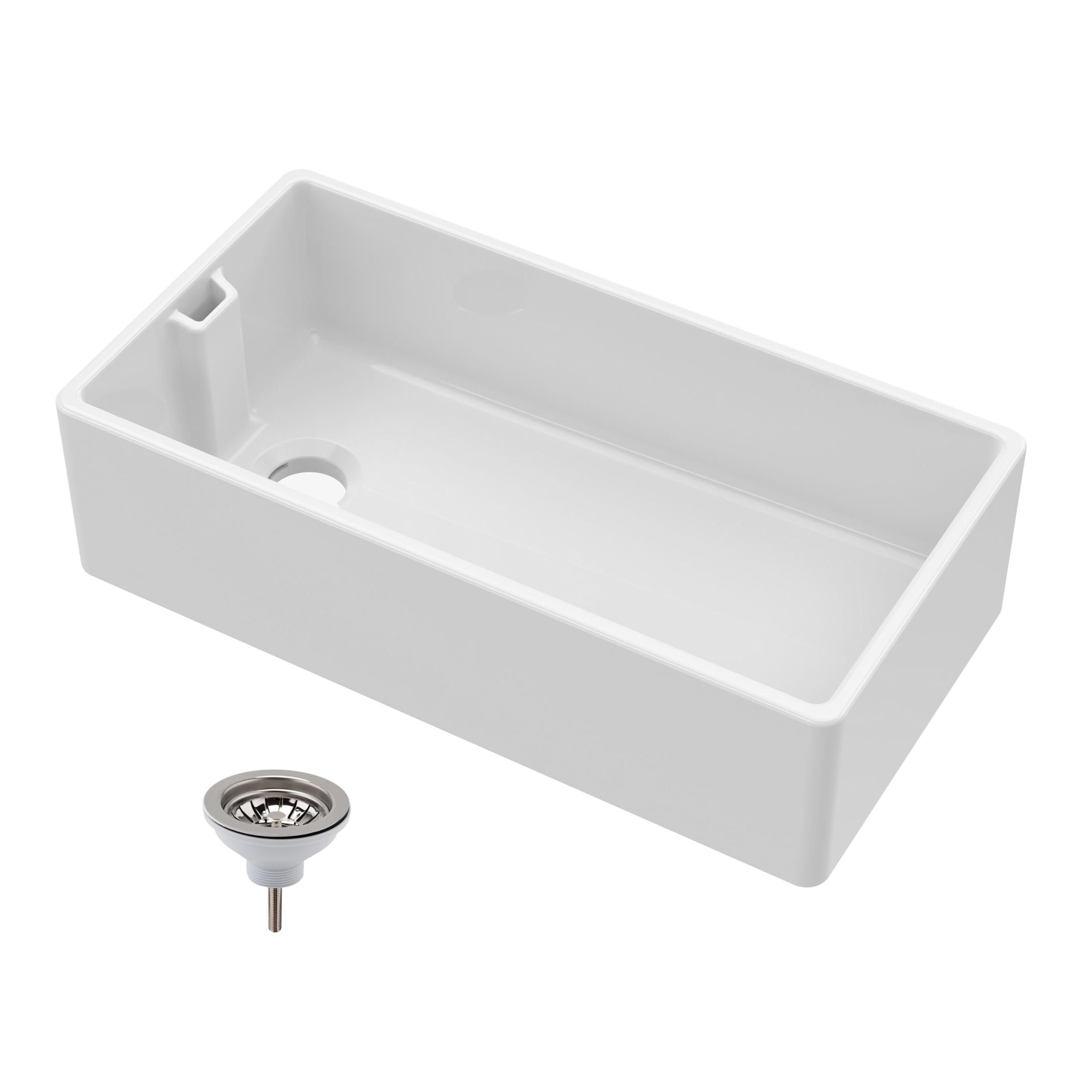 1 Bowl Fireclay Ceramic Belfast Kitchen Sink & Basket Strainer Waste, 895Mm 5056462698915