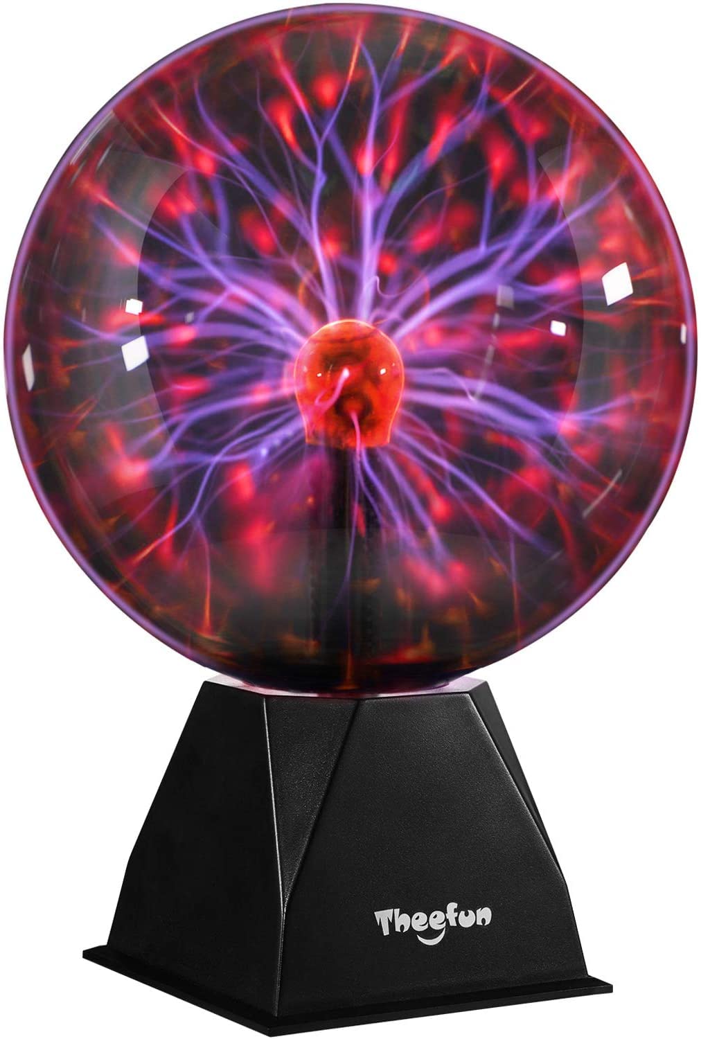 Theefun Bola de Plasma Mágica, 8 Pulgadas Bola Luminosa Bola de Relámpagos Sensible al Tacto Juguete Educativo Parpadeante Física Luz de Destello Lámpara de Plasma Esfera Efectos, Rojo