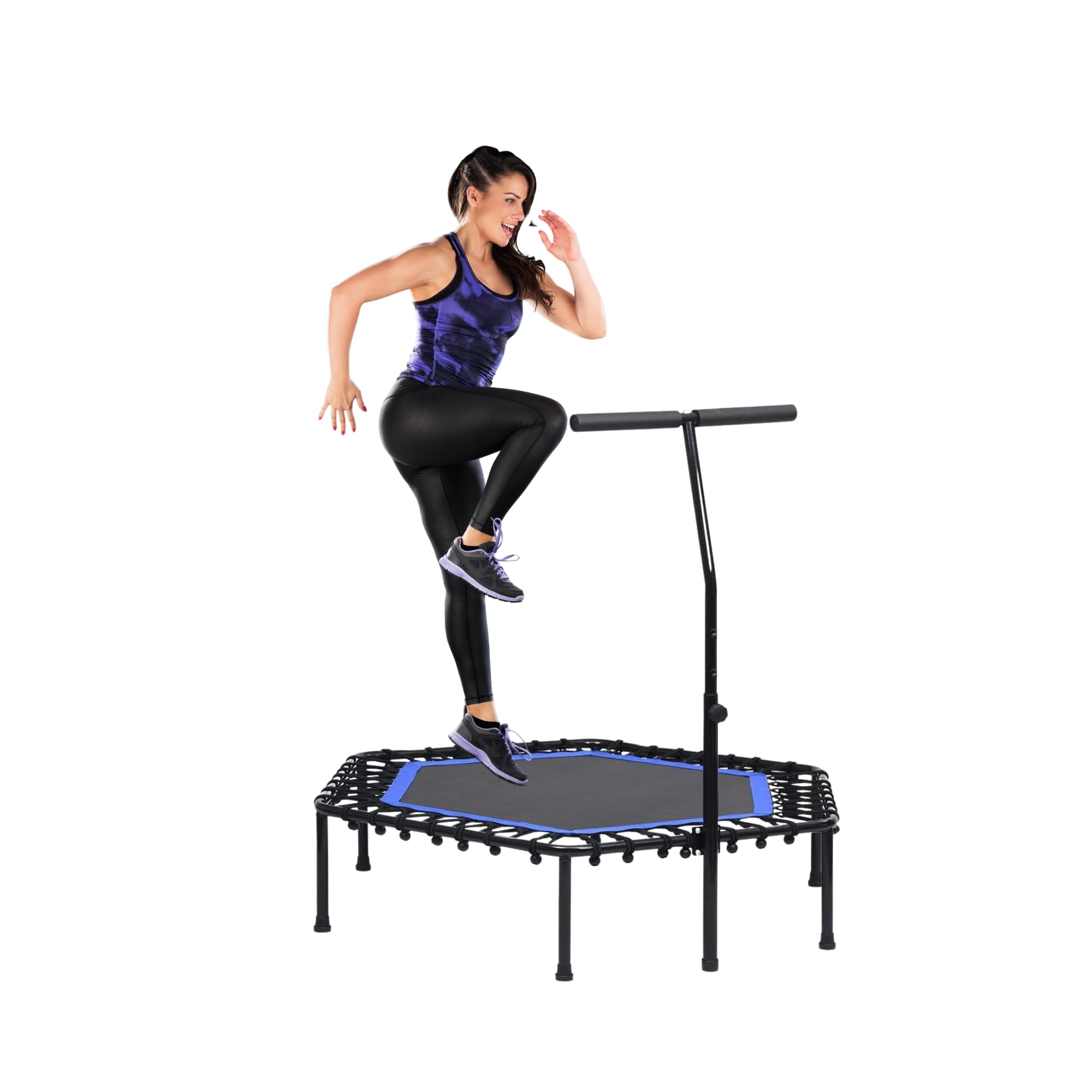 Cama Elástica. Trampolín Fitness para Saltar con Ø90cm.Plegable y Silenciosa. Instalacción Fácil,Octogonal para Adultos,Niños.Interior,Exterior con Apoyabrazos de Espuma Ajustable.