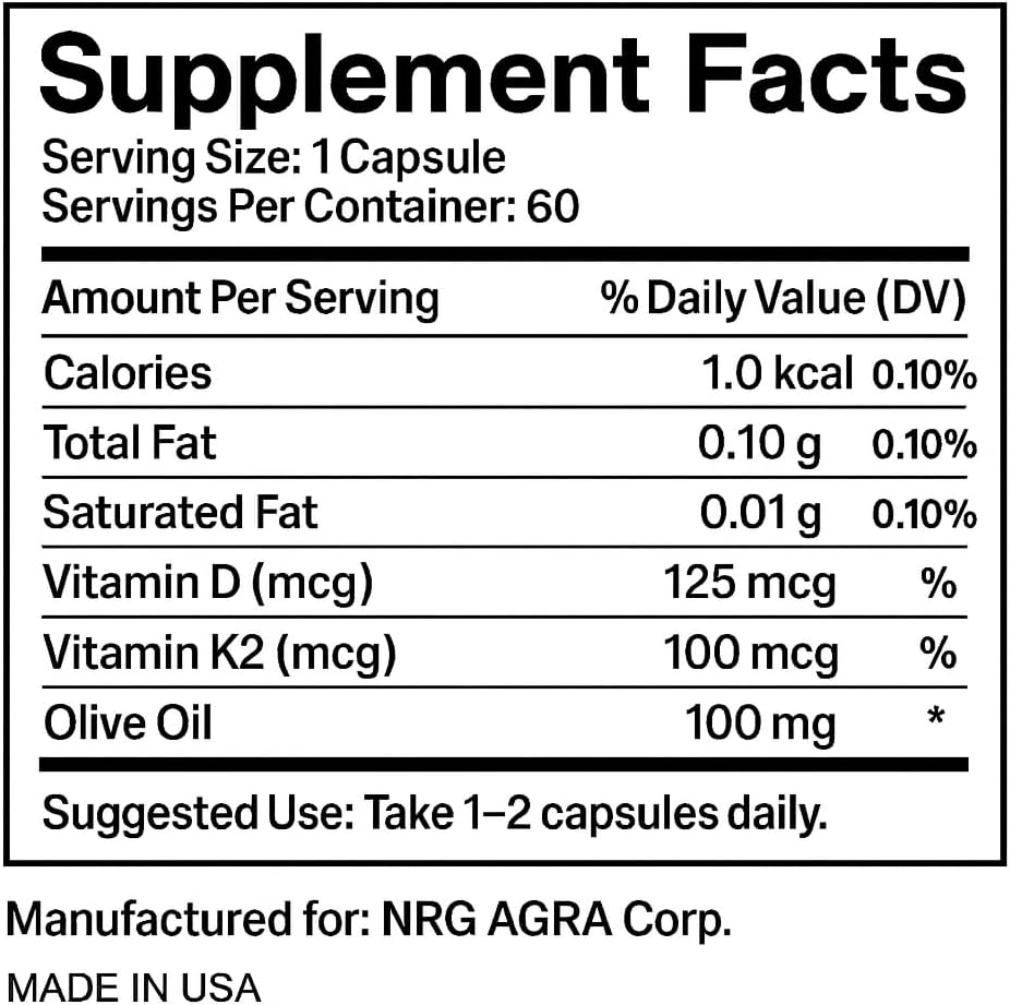 VXICDE Vitamin K2 with D3 Supplement Non-GMO Formula 125 mcg Vitamin D3 & 100 mcg K2 (MK-7) Easy to Swallow D & K Complex, 60 Capsules - Image 8
