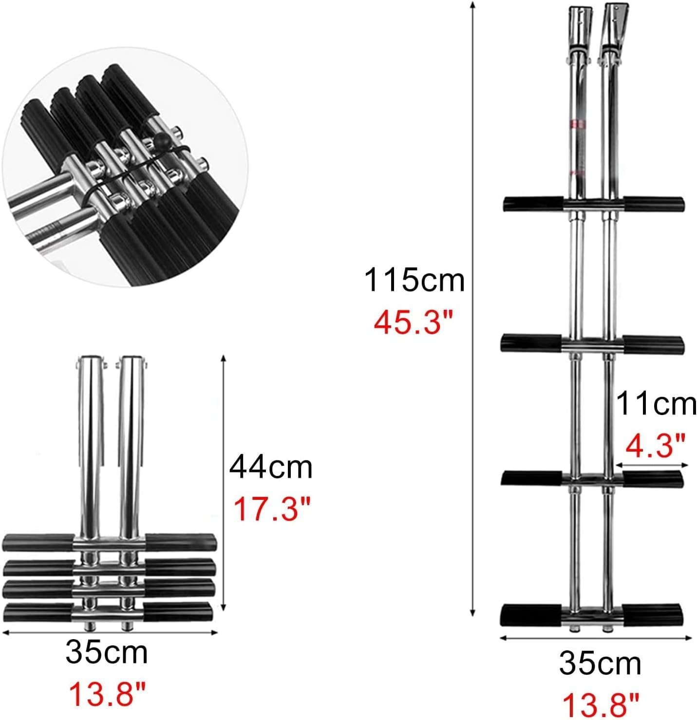 Ladders,4 Steps Boat Ladder Stainless Steel Fishing Boat Dock Ladder Folding Telesswim Dive Ladder for Marine Yacht Swimming Pool